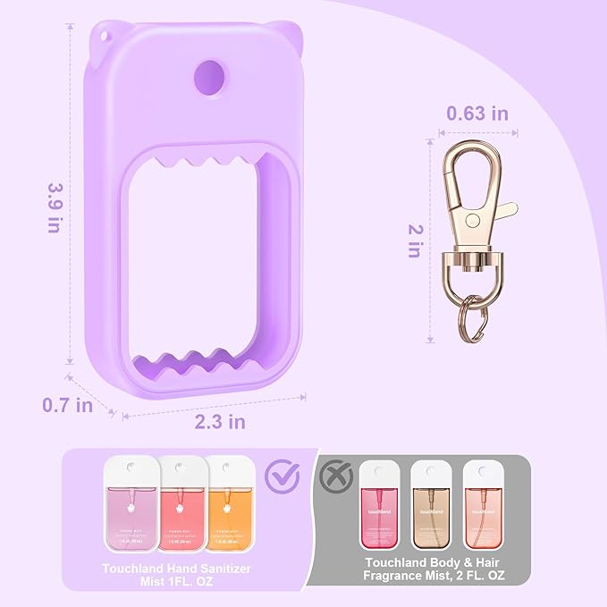 Hand Sanitizer Spray Case for Touchland Silicone Touchland Case Keychain Cute Hand Sanitizer Spray Holder Compatible with Touchland Power Mist Gentle Mist Glow Mist, Purple