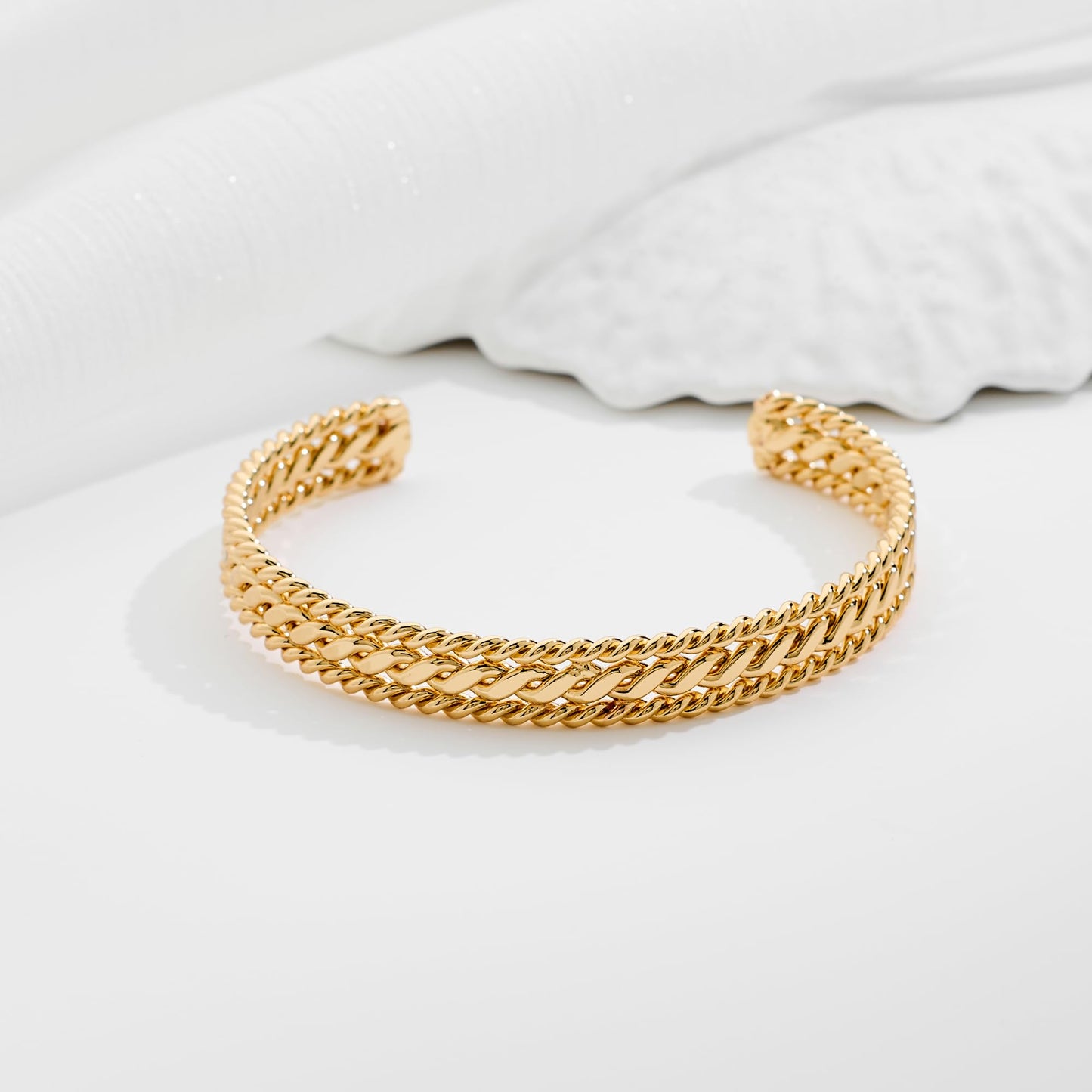 VEDAIM Gold Braided Cuff Bracelet Statement Open Bangle for Women Chunky Adjustable Bracelet Jewelry
