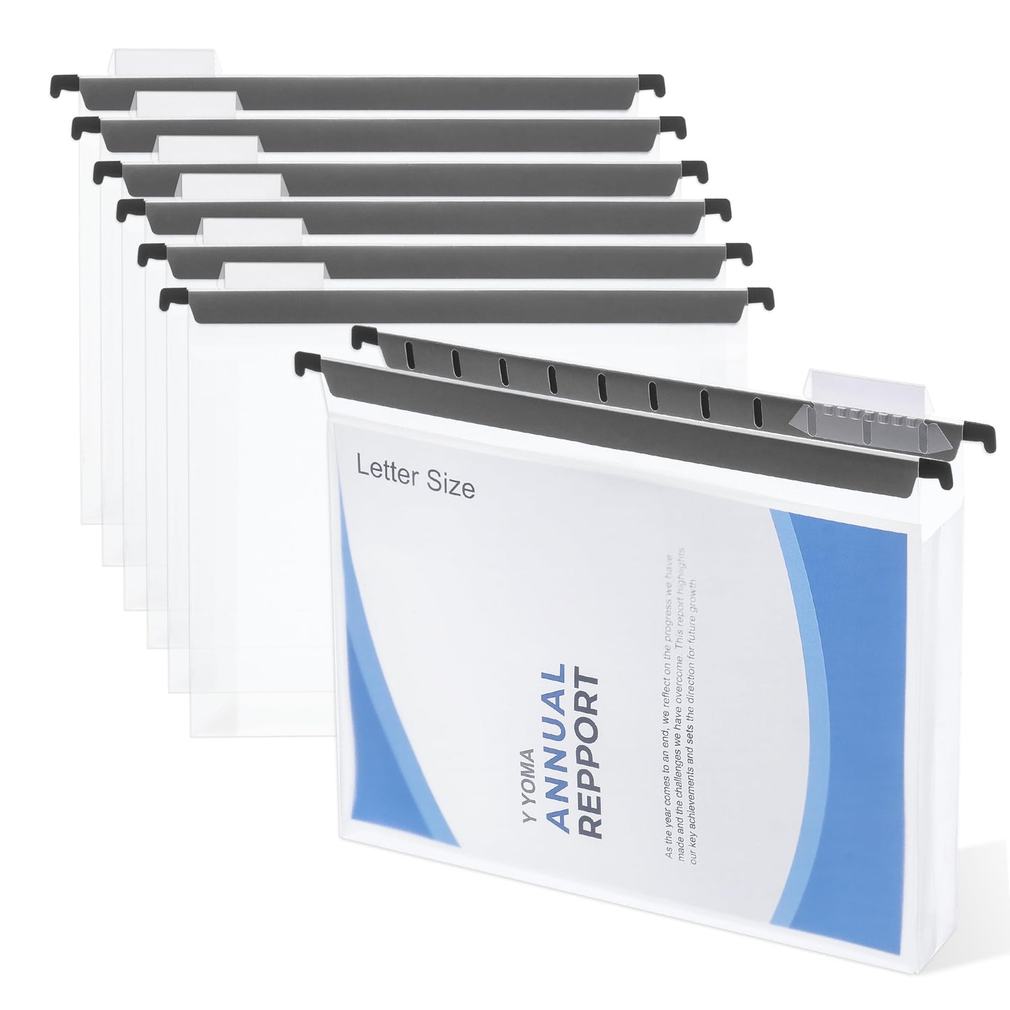 Y YOMA Plastic Extra Capacity Hanging File Folder, Letter Size, 2” Expansion, 12 Pack Clear Reinforced Expanding Hanging Folders with Tabs, Heavy Duty Waterproof Accordion for Bulky Files