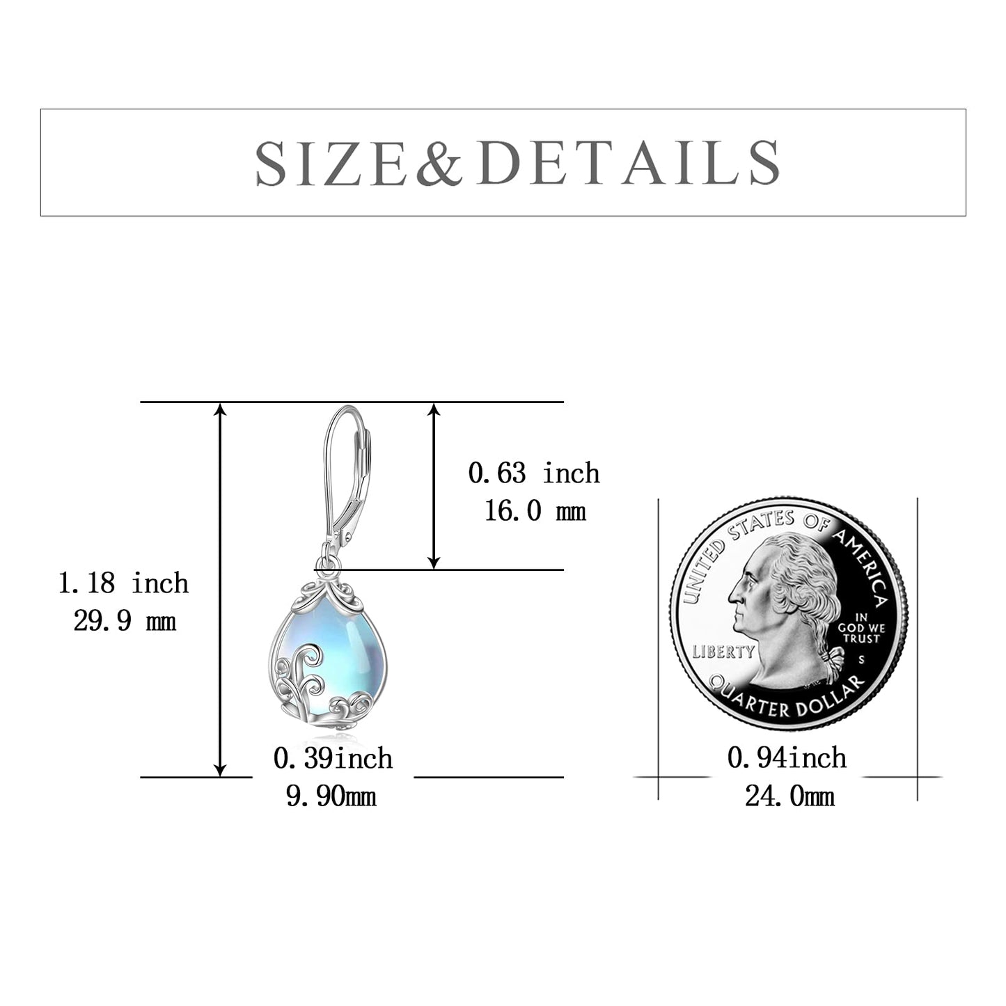 POPLYKE Moonstone Filigree Teardrop Drop Dangle Earrings Sterling Silver Leverback Earrings Moonstone Jewelry Gifts for Women