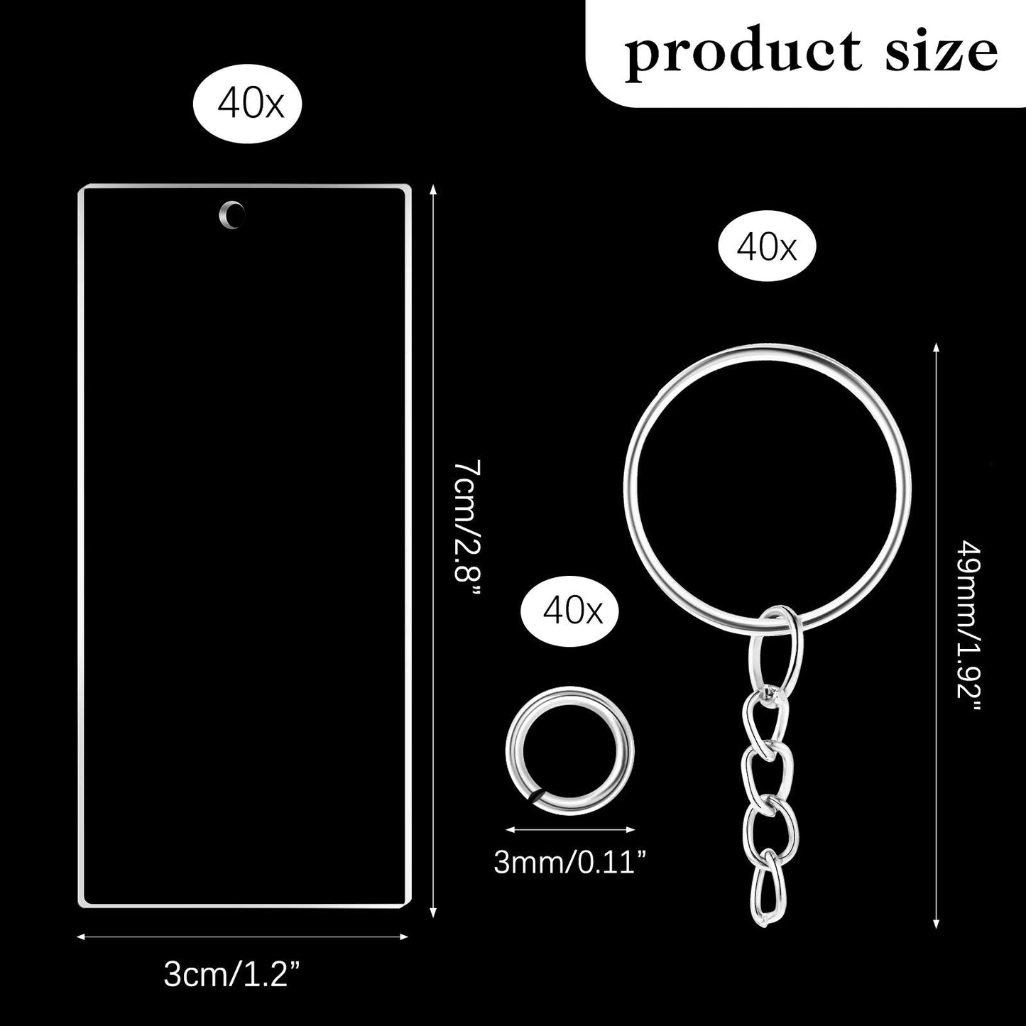 Hicarer 120 Pcs Acrylic Keychain Blanks Set Rectangle Clear Acrylic Ornament Blank for Vinyl DIY Projects and Crafting(3 x 7 cm)