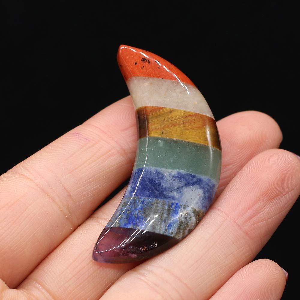 Zotoone Healing Crystals Chakra Stones,Natural Crystals Gemstones Spiritual Reiki Healing Stones,Moon Shape 7 Chakra Balancing Metaphysical Healing Polished Tumbled Stones (2 Pcs)