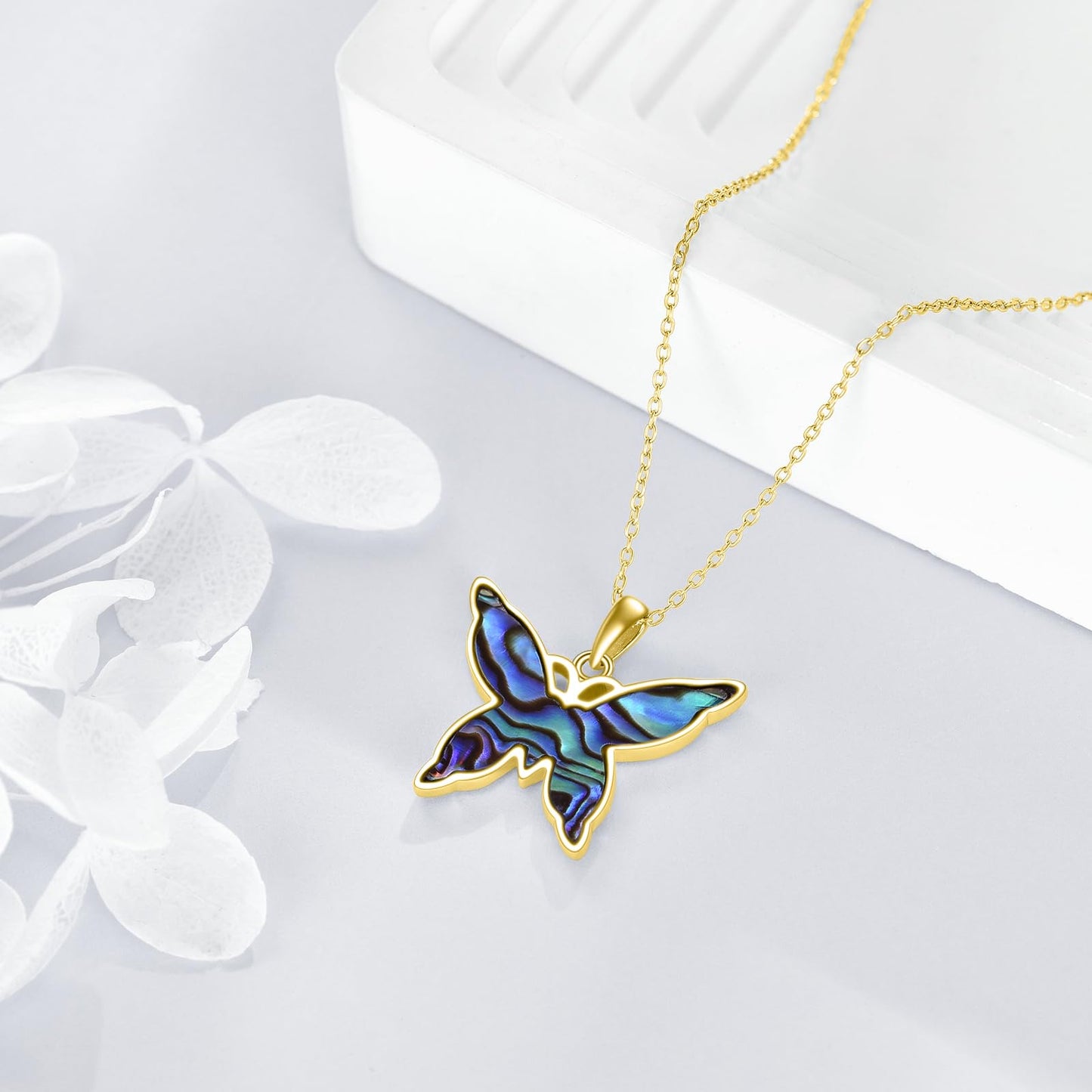 KQF Celtic Butterfly Necklace for Women Sterling Silver 18K Gold Butterfly Jewelry Gift for Women Abalone Shell Pendant