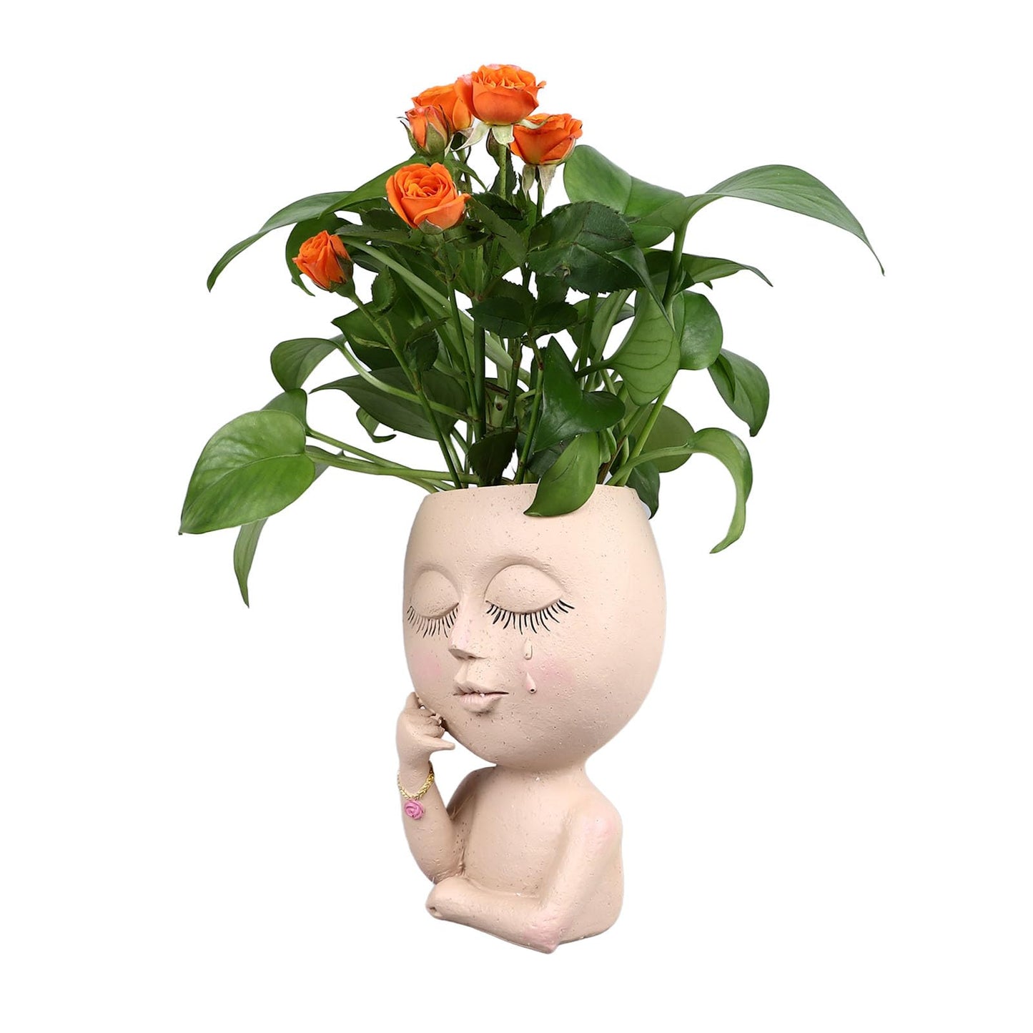 HaloVerde Artistic Face Flower Pot with Drainage System for Indoor and Cacti, a 16cm Resin Head Planter Pot Allowing for DIY Customization for Home Decor