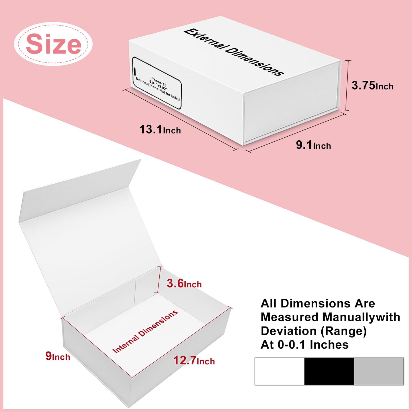 batifine Gift Box, 13x9x3.7 Inch Gift Boxes with Lids for Presents, Magnetic Large Gift Box Bridesmaid Proposal Graduation Birthday Wedding Storage White Boxes (2 Pack)