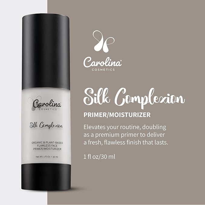 Carolina Cosmetics - Silk Complexion Plant-Based Moisturizer & Primer 30ml - Aloe Infused Hydration for Flawless Makeup Application w/Aloe, Rose Hip Oil & Candelilla Wax - Vegan, Organic, Gluten-Free