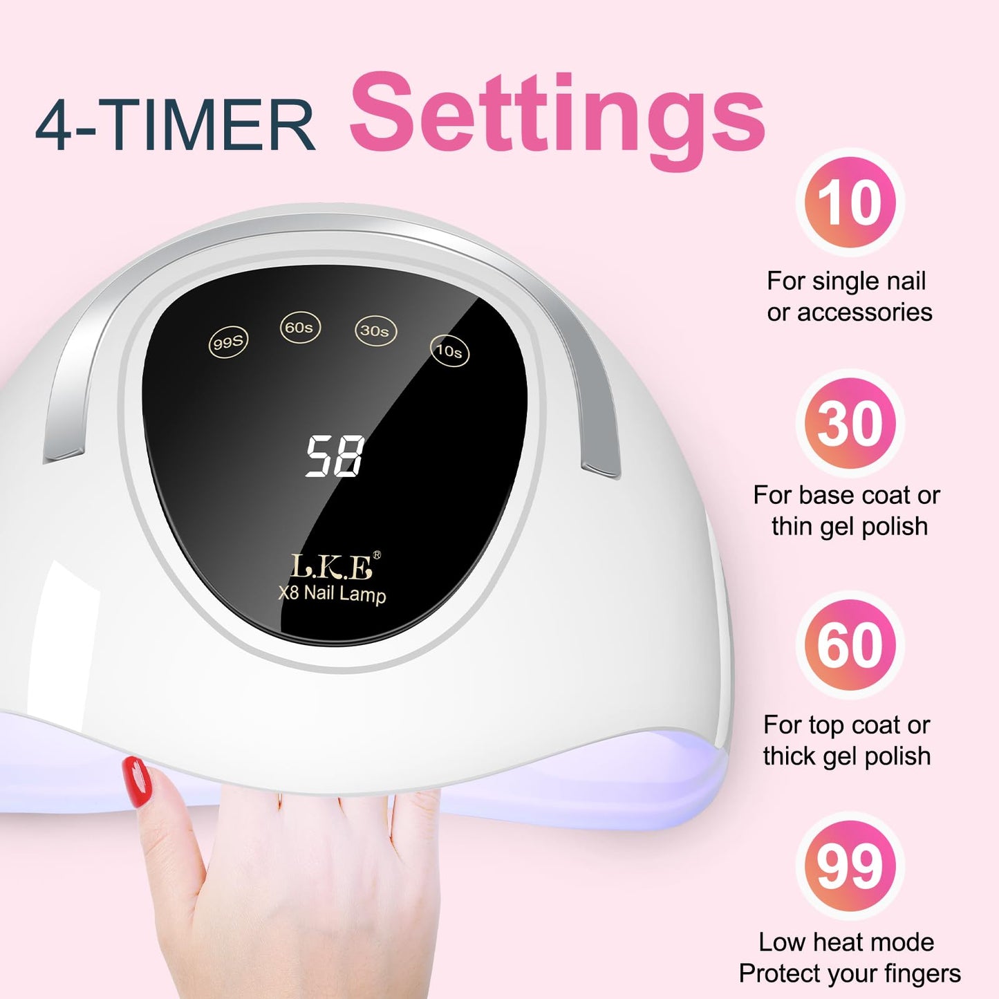LKE LED Nail Lamp, UV Light for Gel Nails 150W Gel Nail Light with 4 Timer, 24Pcs Lamp Beads and Auto Sensor, Professional LED Nail Dryer for Home Salon Nail Art Tools