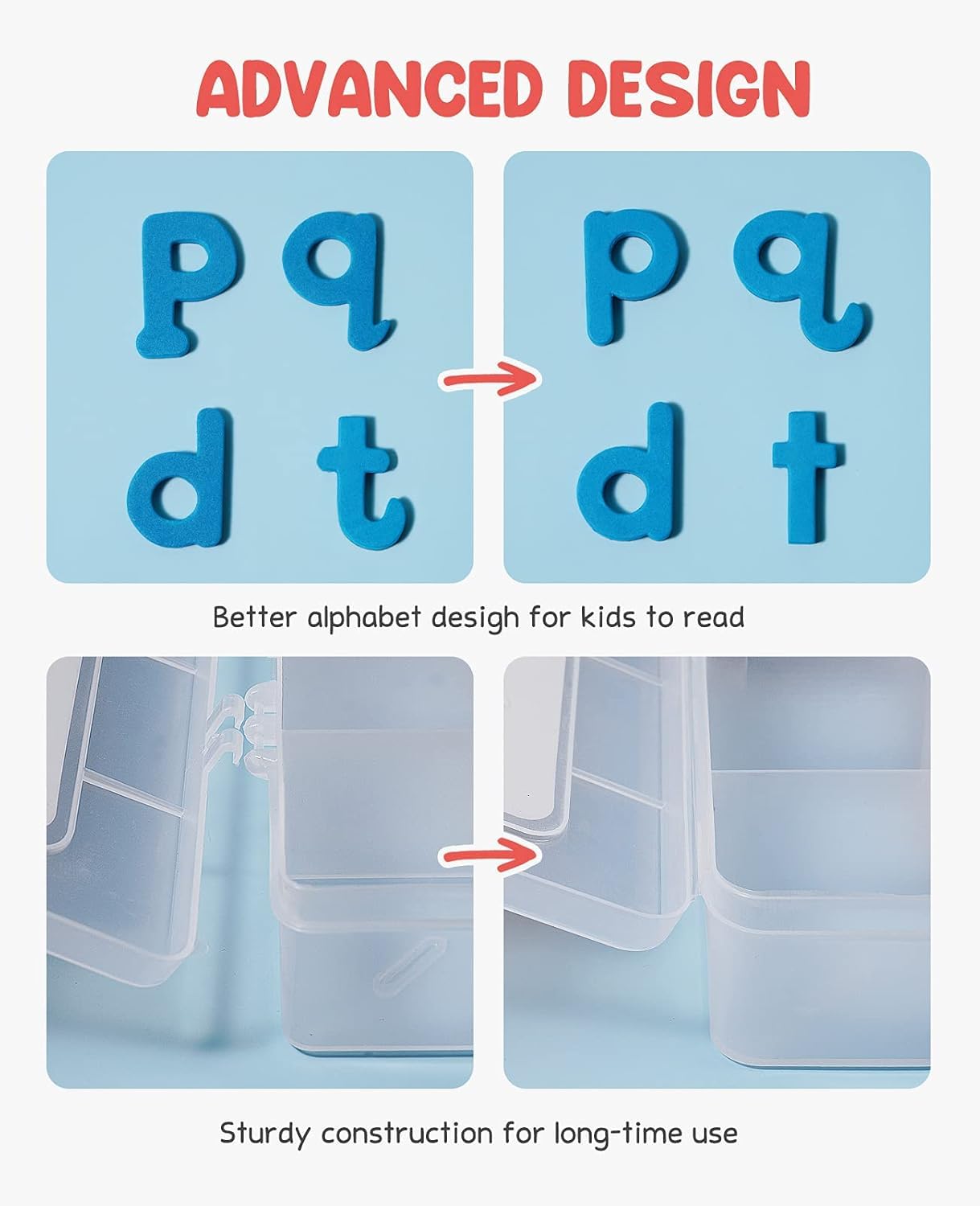 VoSinrly Magnetic Letters 234Pcs with Magnetic Board and Storage Box - Foam Alphabet Letters for Kids Spelling and Learning