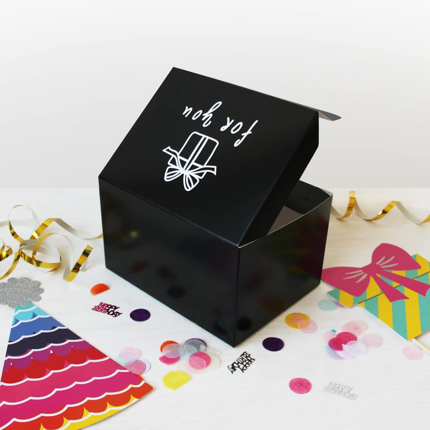 FETTIPOP Gift Box Surprise Exploding KIT (Black - For you) 7.1x5.5x4.3 in, Confetti Explosion Birthday, Party, Father’s and Mother’s Day, Graduations, Anniversaries, Any Occasion