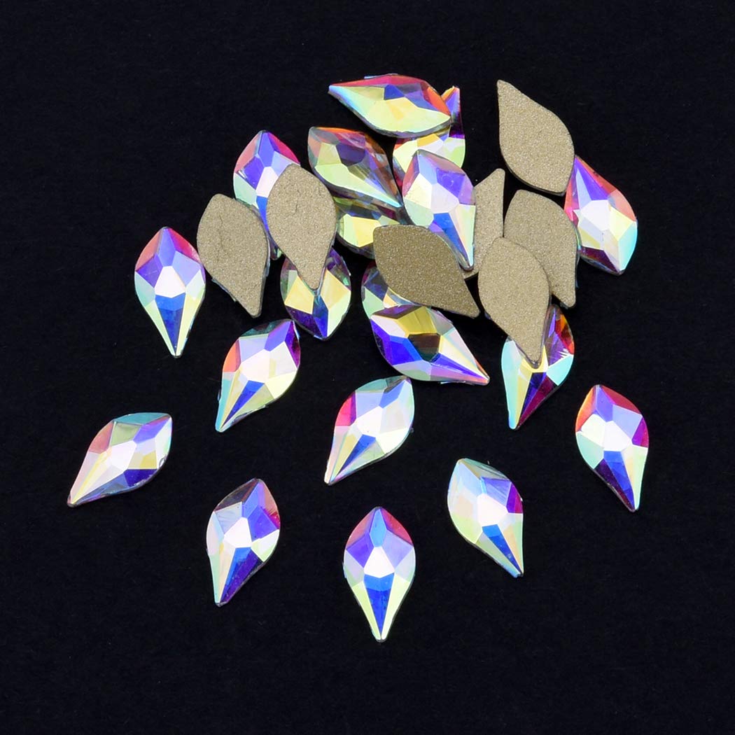 Tisslan 100pcs Flame Shape Design 2 Sizes Flatback Glass Crystal Ab Rhinestones for 3D Nail Art Craft Mix Decoration Stone Gems(50pcs Each Size)