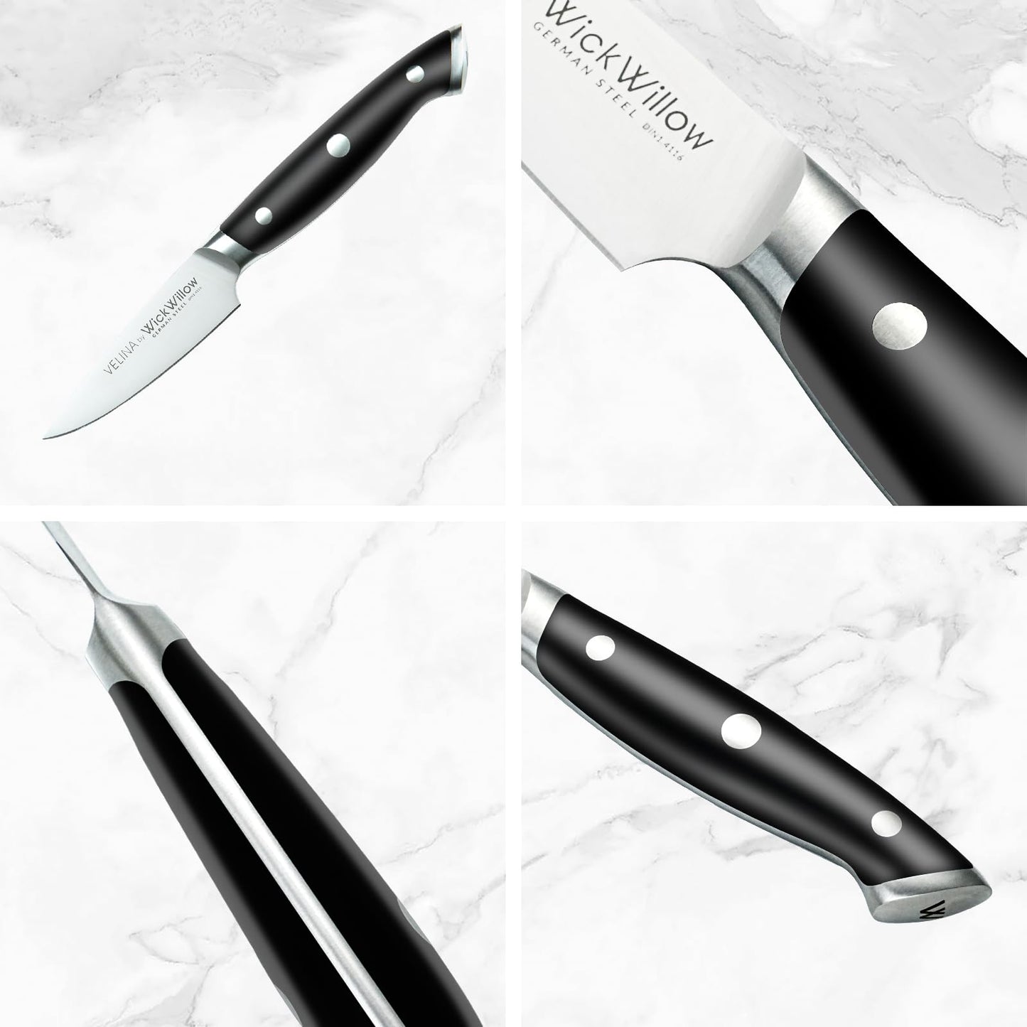 WICKWILLOW 3.5" Paring Knife – Razor Sharp German Steel – Small Kitchen Knife for Peeling, Trimming & Precision Work – Full Tang & Ergonomic Handle – Gift Box – Velina Series