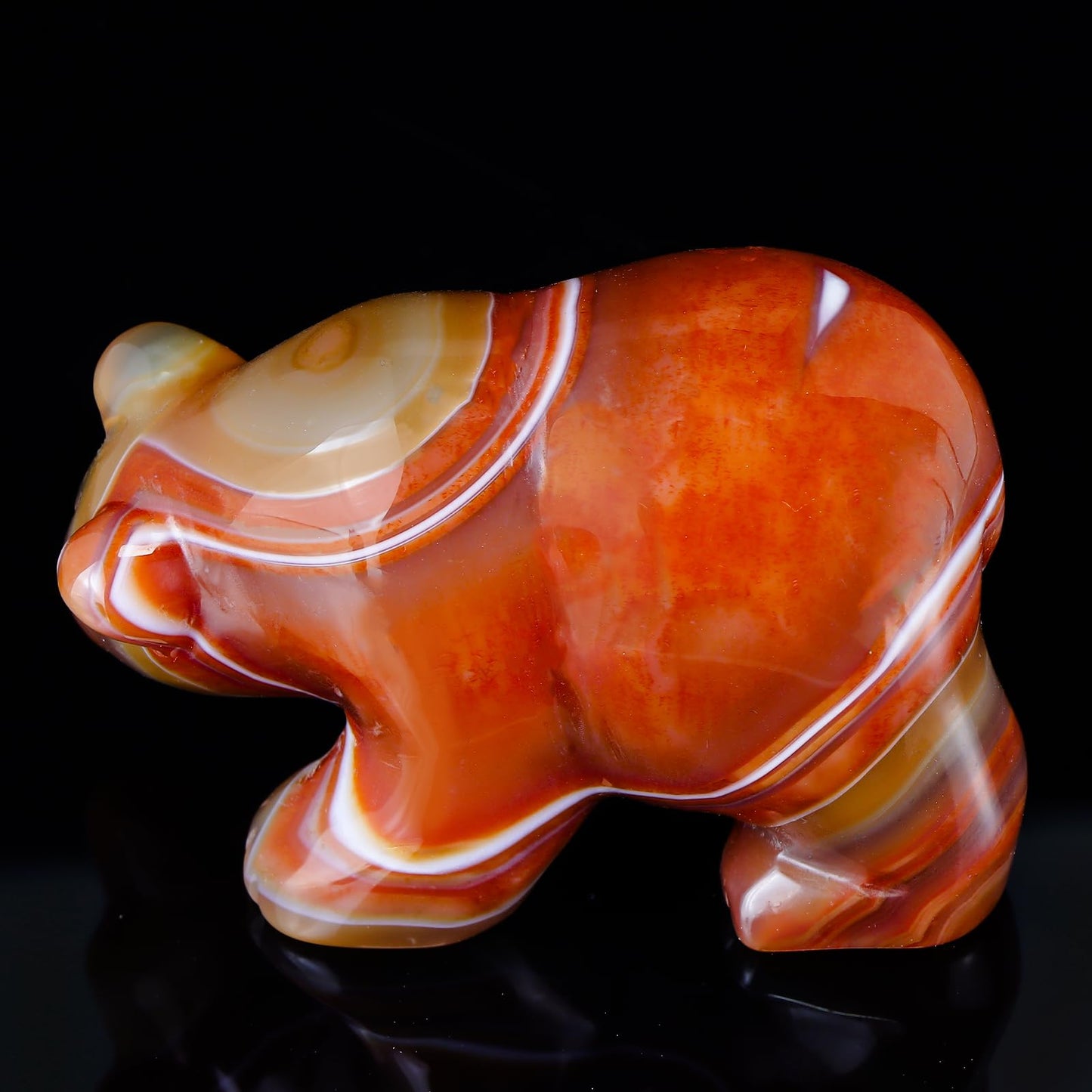 Hxswkk 3" Red Banded Carnelian Crystal Bear Figurine Gifts for Hand Carved, Gemstone for Office Bear Statues Home Decor