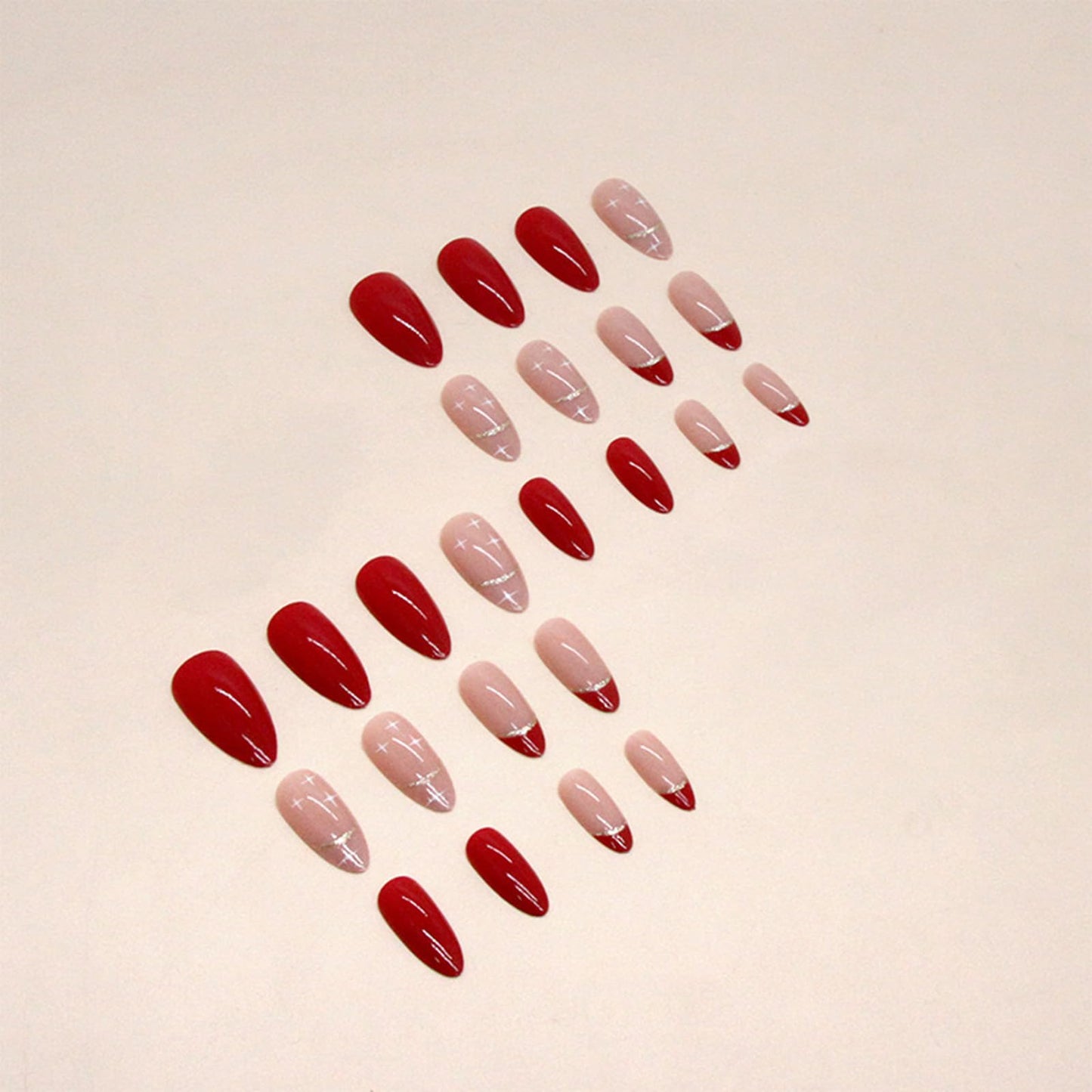 FJSMTOPl Red Press on Nails - Medium Almond Fake Nails - French Tip False Nails Press ons - Christmas Glossy Full Cover Glue on Nails - Acrylic Artificial Stick on Nail for Women Manicure 24Pcs