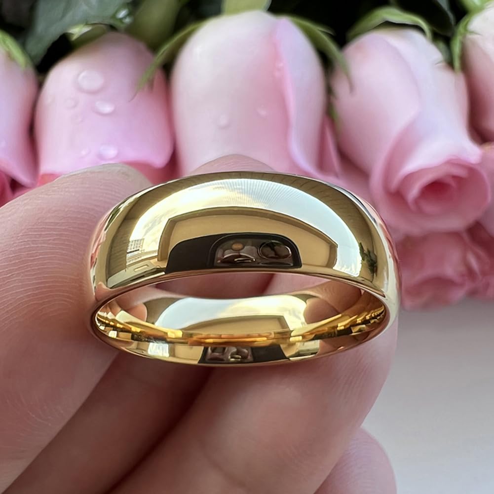TUTISS 7mm Gold Tungsten Rings for Men Women Engagement Wedding Bands Domed Polished Comfort Fit Size 9