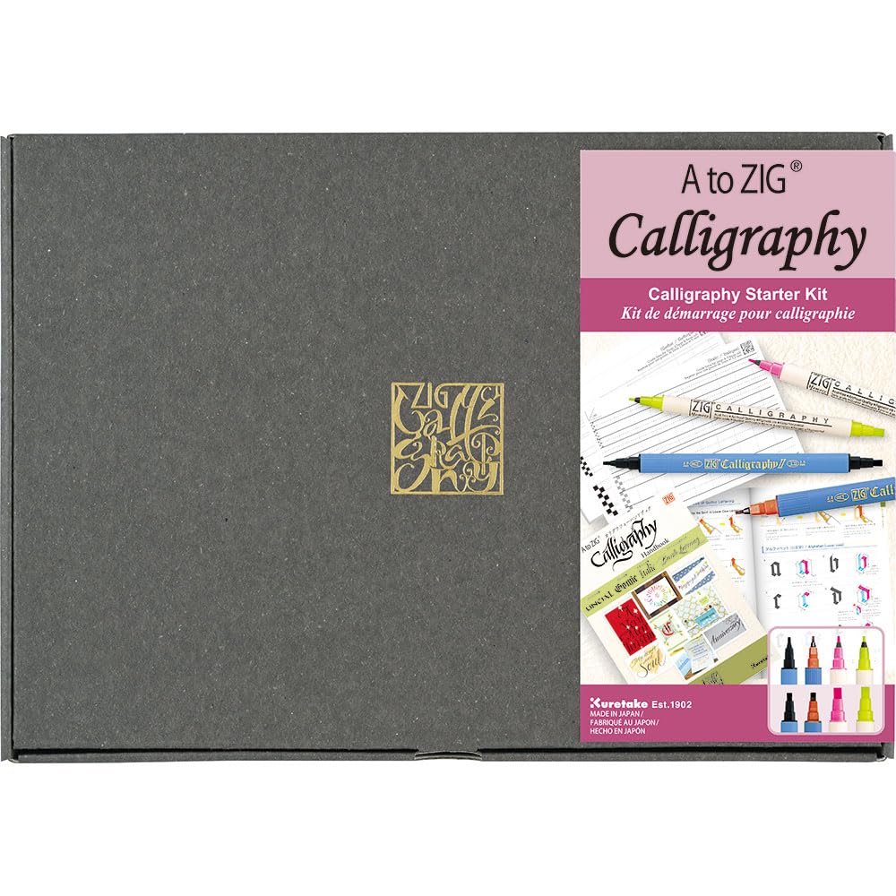 Kuretake A to ZIG Calligraphy Starter Kit, Calligraphy pens, with practice note and handbook, for bigginer, Made in Japan