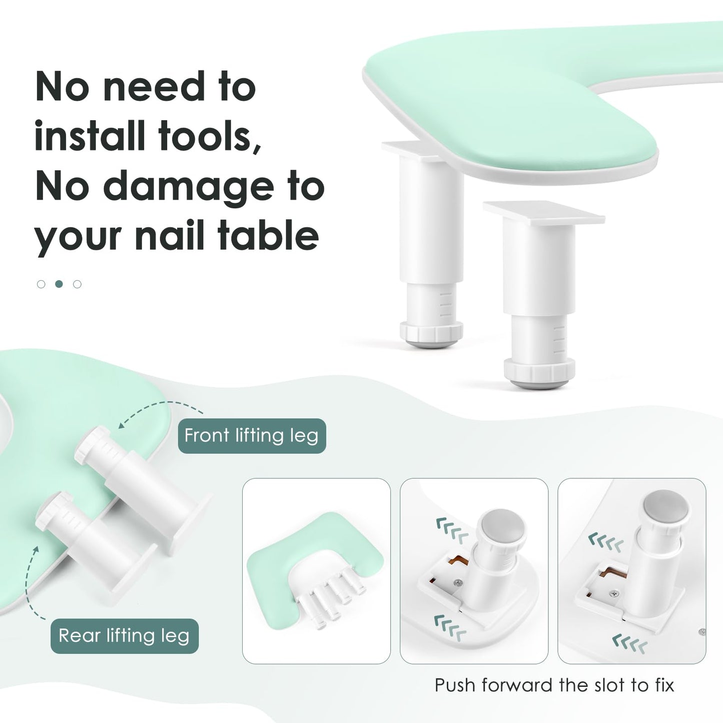 Manicure Arm Rest for Nails Tech: U-shaped Adjustable Nail Armrest - Mint Green PU Leather Hand Stand Rest for Manicurists