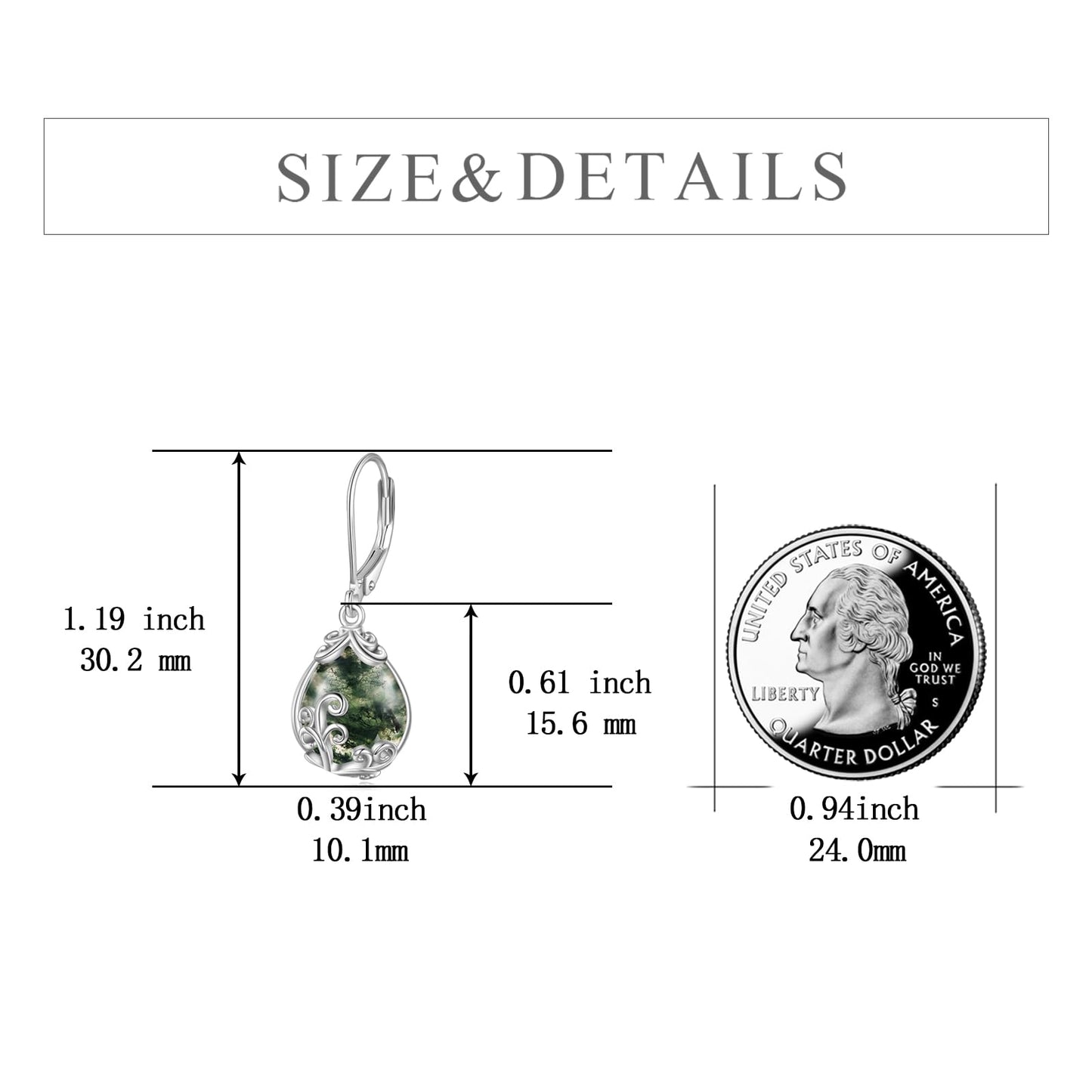 POPLYKE Moss Agate Filigree Teardrop Drop Dangle Earrings Sterling Silver Leverback Earrings Jewelry for Women