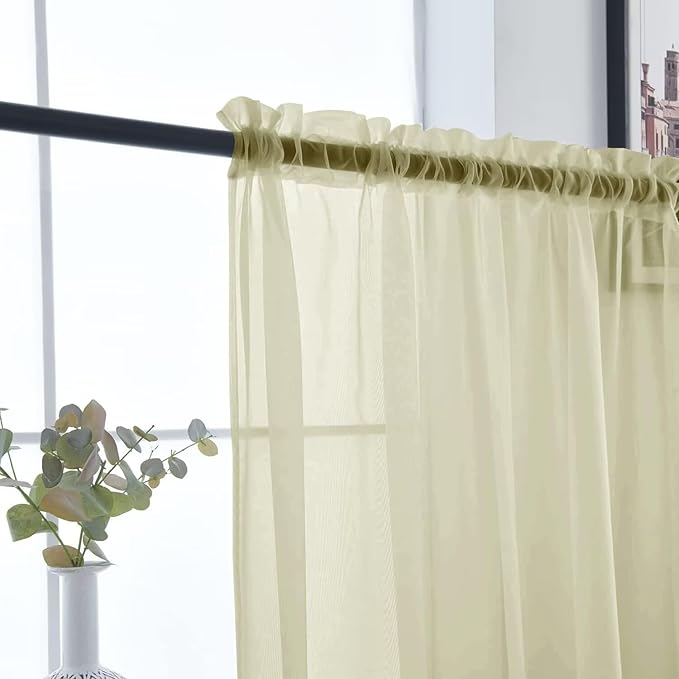 SpaceDresser Basic Rod Pocket Sheer Voile Window Curtain Panels Sage Green 1 Pair 2 Panels 52 Width 96 Inch Long for Kitchen Bedroom Children Living Room Yard（Sage Green, 52W x 96L）