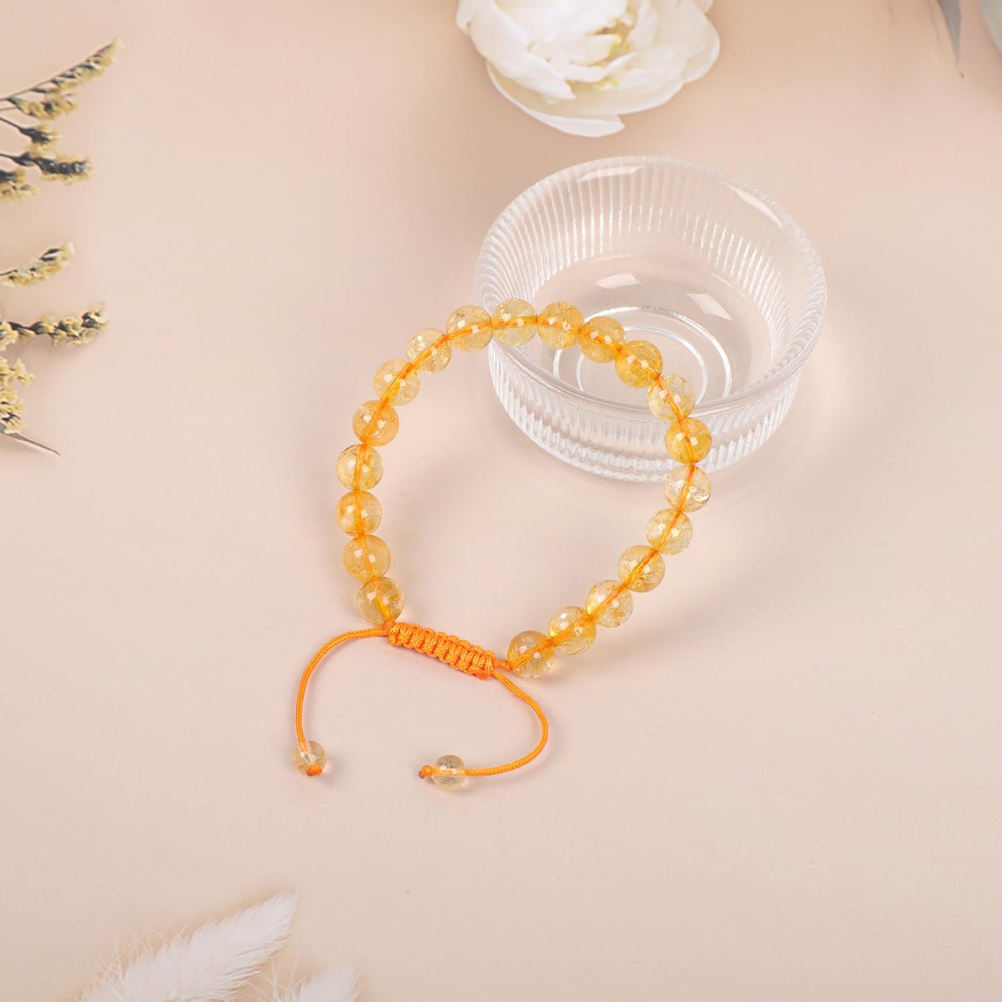 AD Beads Natural 8mm Gemstone Bracelets Healing Power Crystal Macrame Adjustable 7-9 Inch (Citrine Crystal)