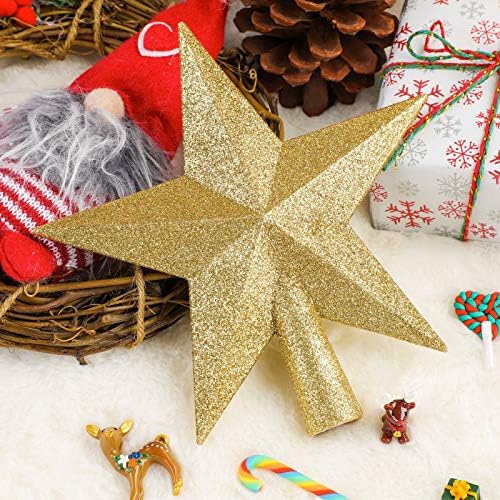 URATOT Glittered Christmas Star Tree Topper Christmas Decorative Holiday Treetop Shatterproof Star Ornament for Holiday Christmas Tree Decoration, Gold, 4 Inch