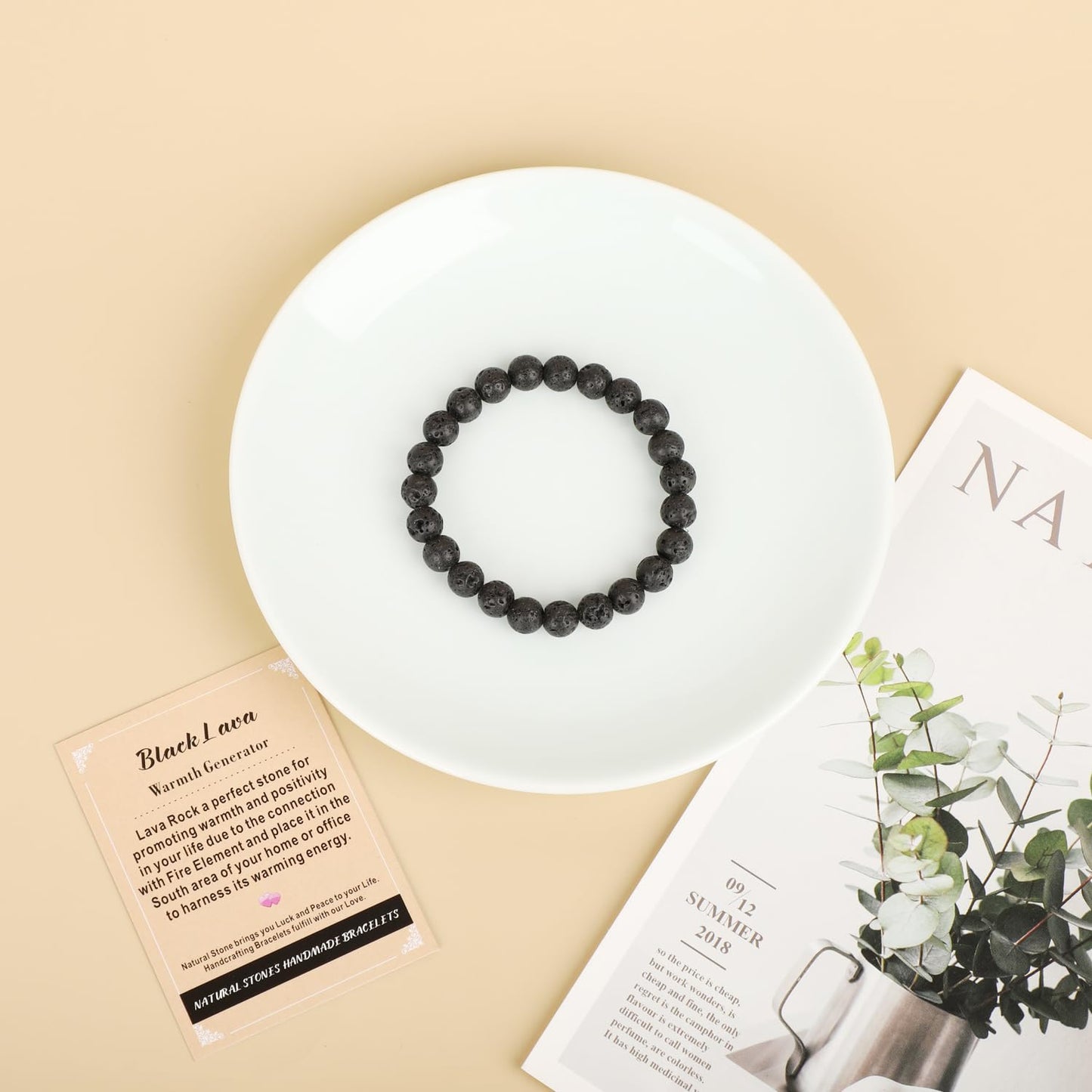 AD Beads Handmade Gemstone Stretch Elastic Bracelet Crystal Healing Reiki Nature's Beauty and Spiritual Essence Unisex (8mm, Black Lava (Warmth Generator))