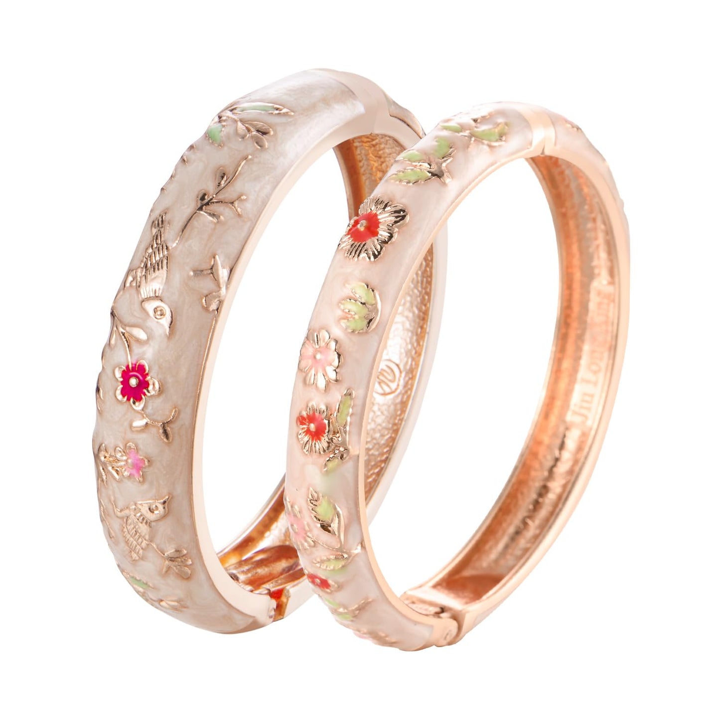 UJOY Colors Handcraft Jewelry Cloisonne Bracelet Enamel Bird Spring Hinged Womens Bangles Gifts Box 55C49-55A18 Cream White