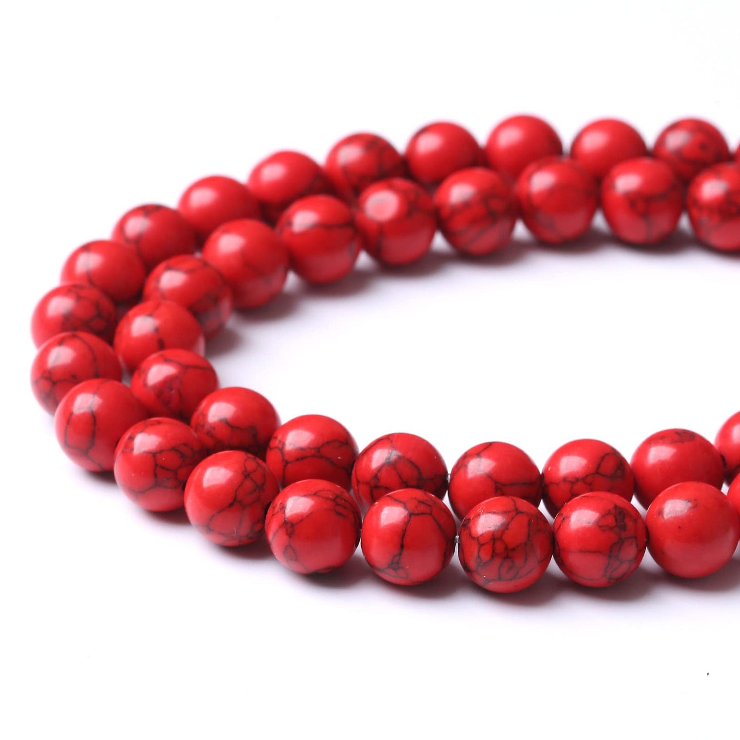 45PCS 8MM Red Turquoise Beads with Mother-of-Pearl Round Loose Beads for Jewelry Making 15