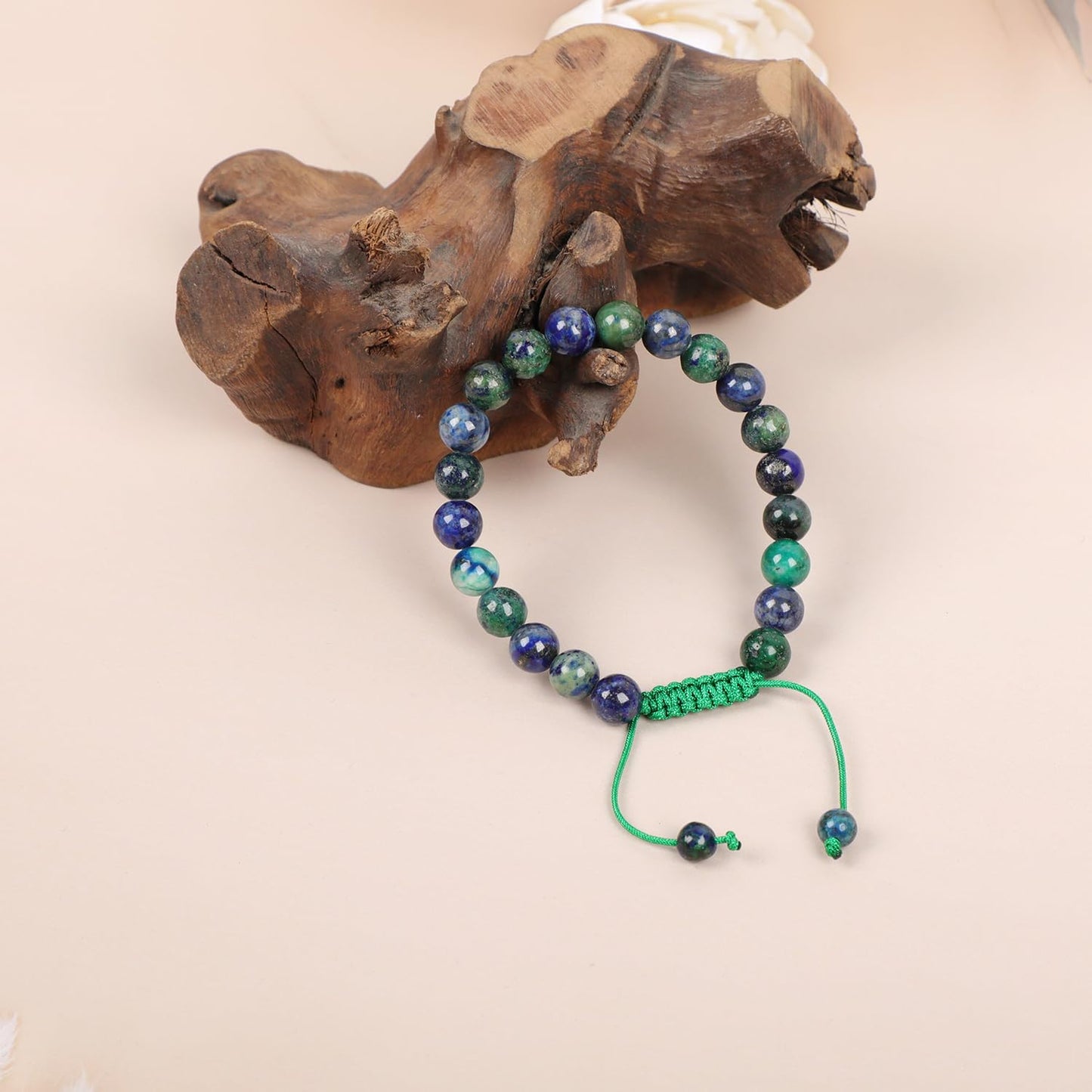AD Beads Natural 8mm Gemstone Bracelets Healing Power Crystal Macrame Adjustable 7-9 Inch (Lazuli Chrysocolla)
