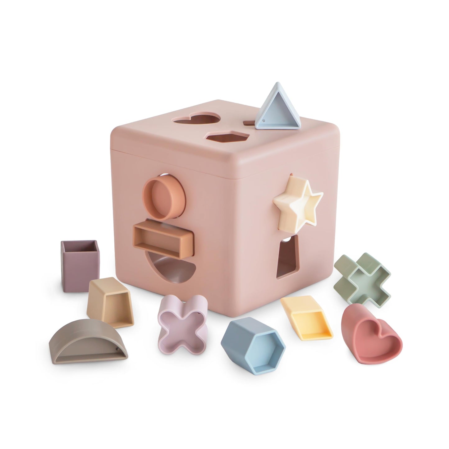 mushie Shape Sorting Box (Petal) | Educational Learning Toy for Toddlers with 12 Shapes | Made in Denmark (10+ Months)