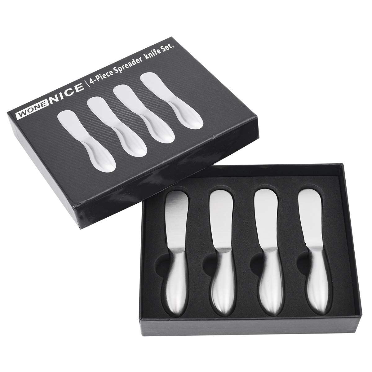 WoneNice 4-Piece Spreader Knife Set, Stainless Steel for Cheese Butter Jam, Dishwasher Safe Kitchen & Serving Utensils, Gift for Wedding Housewarming Christmas