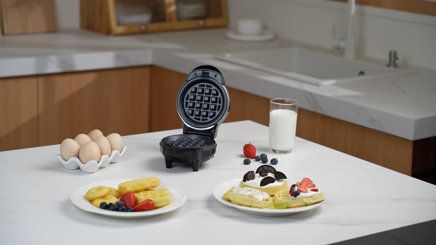 UVFAST Mini Waffles Maker with 6 Removable Plates, 3 in 1 Small Waffle Maker Mini- Waffle, Heart Waffle, Donut, 4.5" Non Stick Waffle Iron for Kids and Families, Black