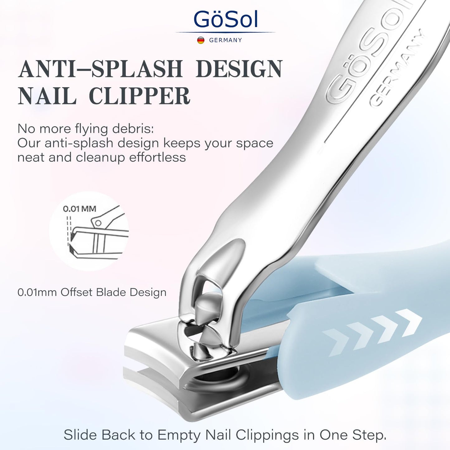 Nail Clippers, 2PCS Nail Clipper Set, Anti-Splash Fingernail Clipper with A Separate Glass Nail File, Premium Carbon Steel Nail Cutter with Case, Manicure Set Gifts for Women, Blue