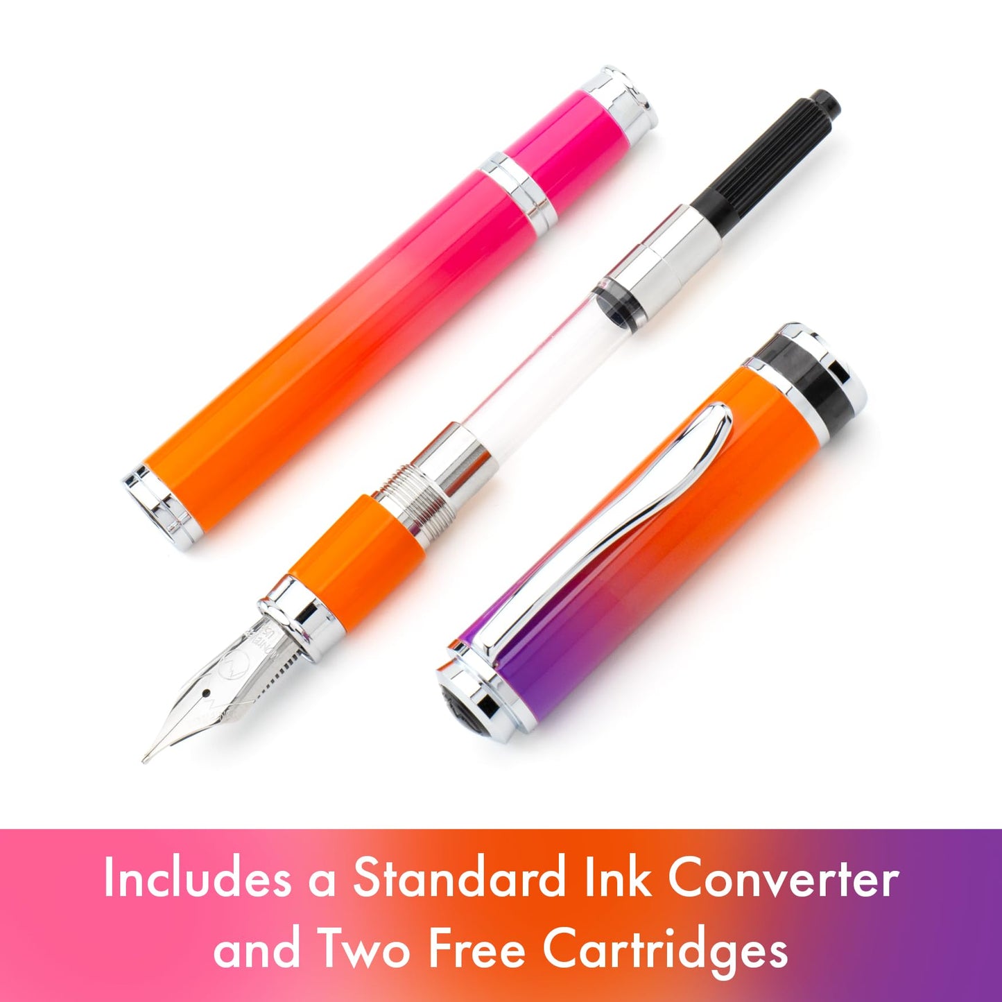 Monteverde USA Innova Ombre Fusion Harmony (Purple/Orange/Pink Gradient Finish) Fountain Pen - Medium Nib, Refillable, Gift Case, Luxury Pen