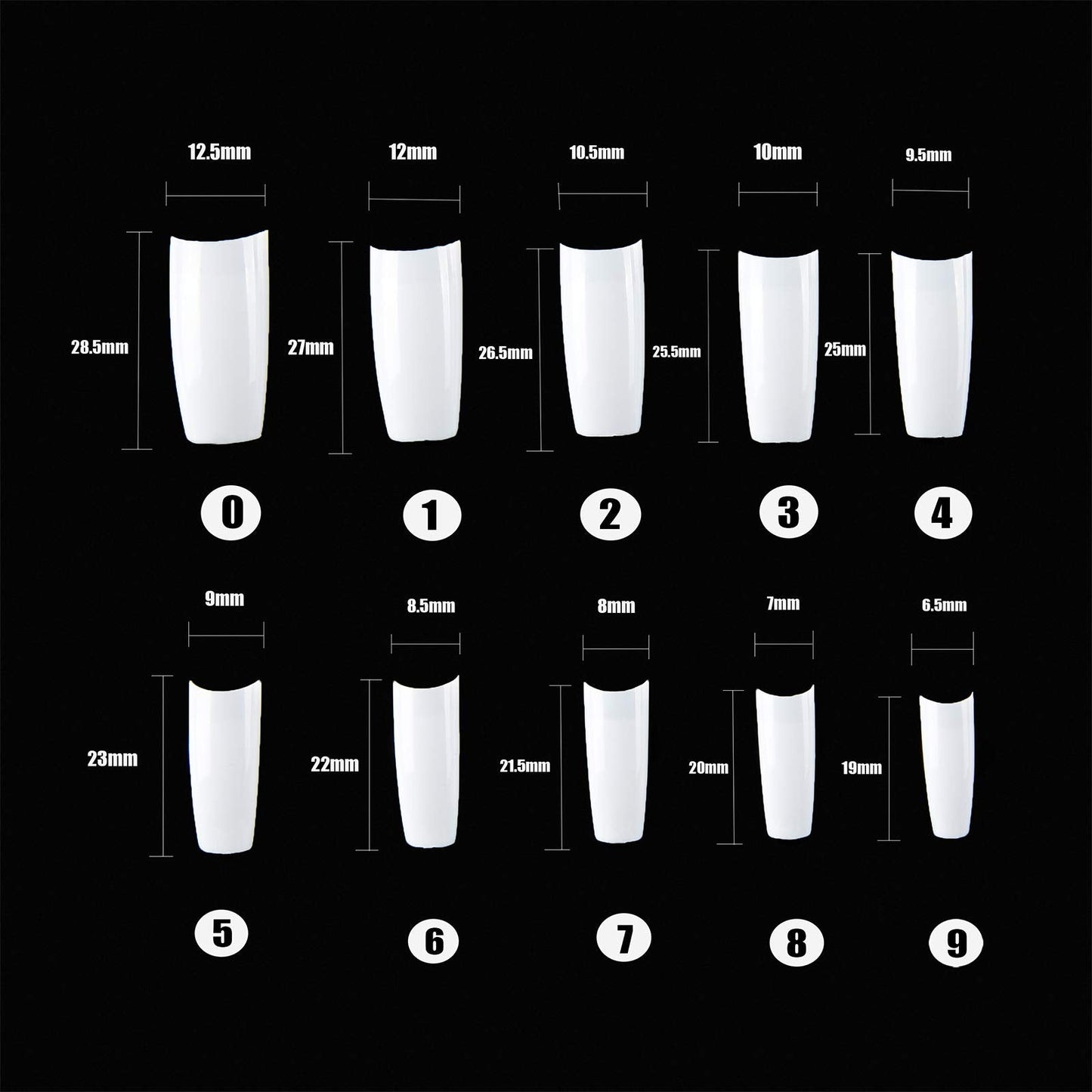 French Acrylic False Nail Tips, 500PCS Fake Nail Shape Artificial False Nails Tips 10 Sizes with Case for Nail Art Salons and Home DIY (White)