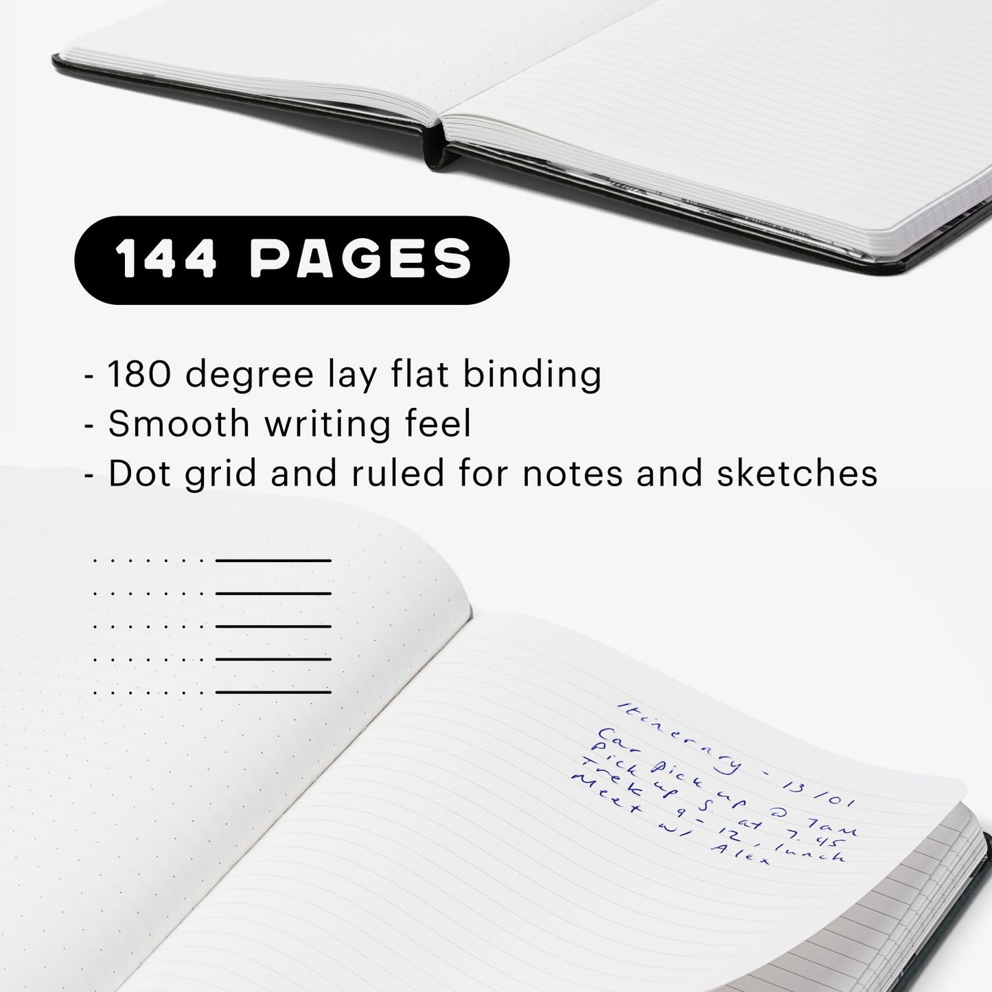 Stone Journal Explorer Notebook – A5 Waterproof Paper Field Journal, Vegan Leather Hardcover, 144 Pages Alternating Ruled & Dot Grid, Back Pocket, Weather-Resistant (Black)