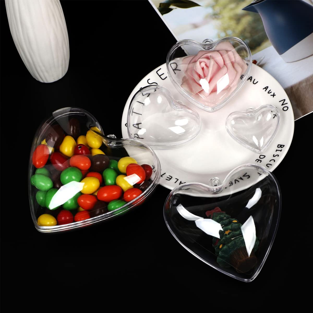 Jangostor 20 Packs Clear Heart Ornaments Balls Valentine‘s Day Ornaments Ball to Fill, DIY Plastic Fillable Valentine Decorations Tree Balls Baubles Craft Transparent Ball (6.5CM)