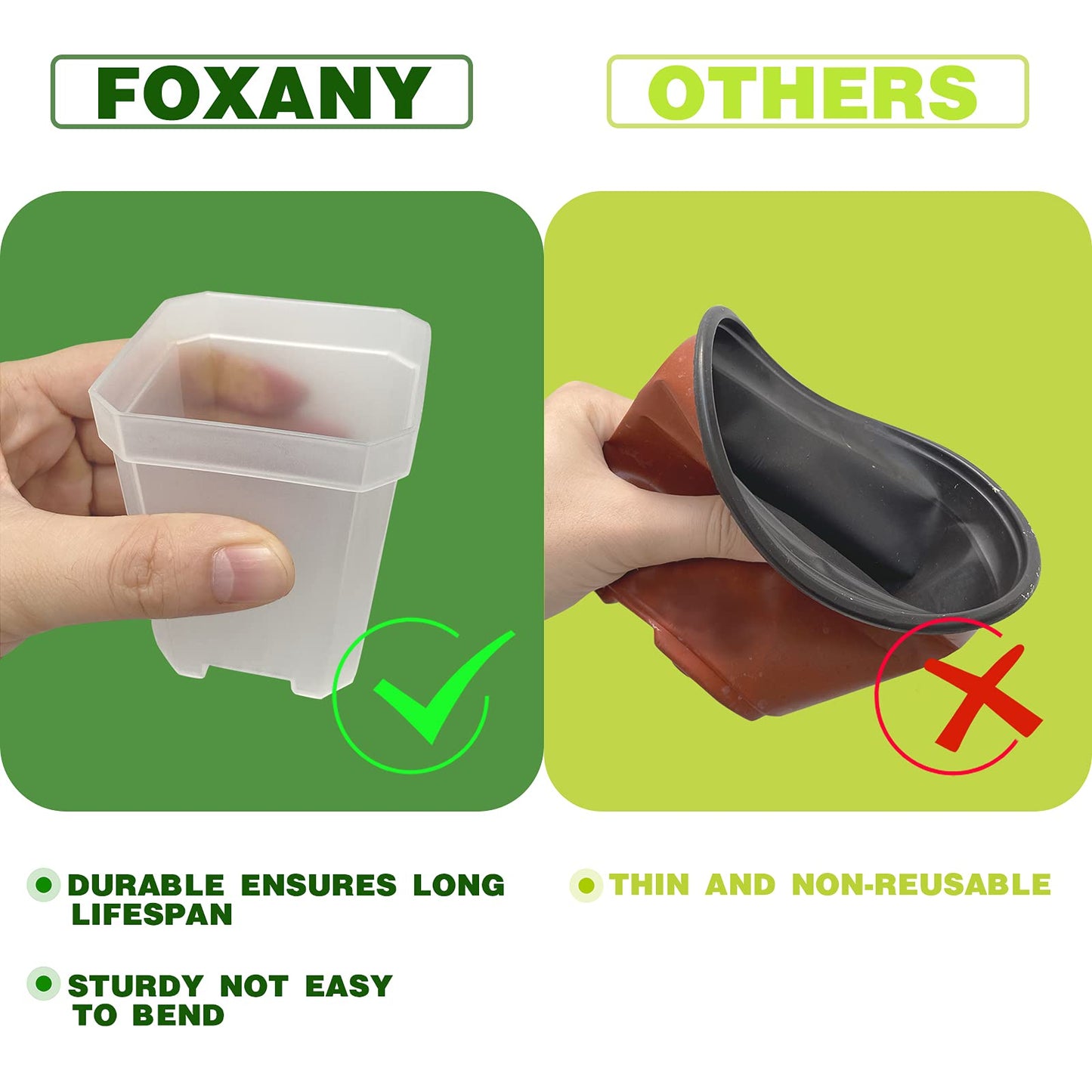 foxany 3" Clear Nursery Pots, 30 Pcs Thick Plastic Plant Pot, Square Flower Planting Pot, Seedling Planter Seed Starter Pots with Saucers