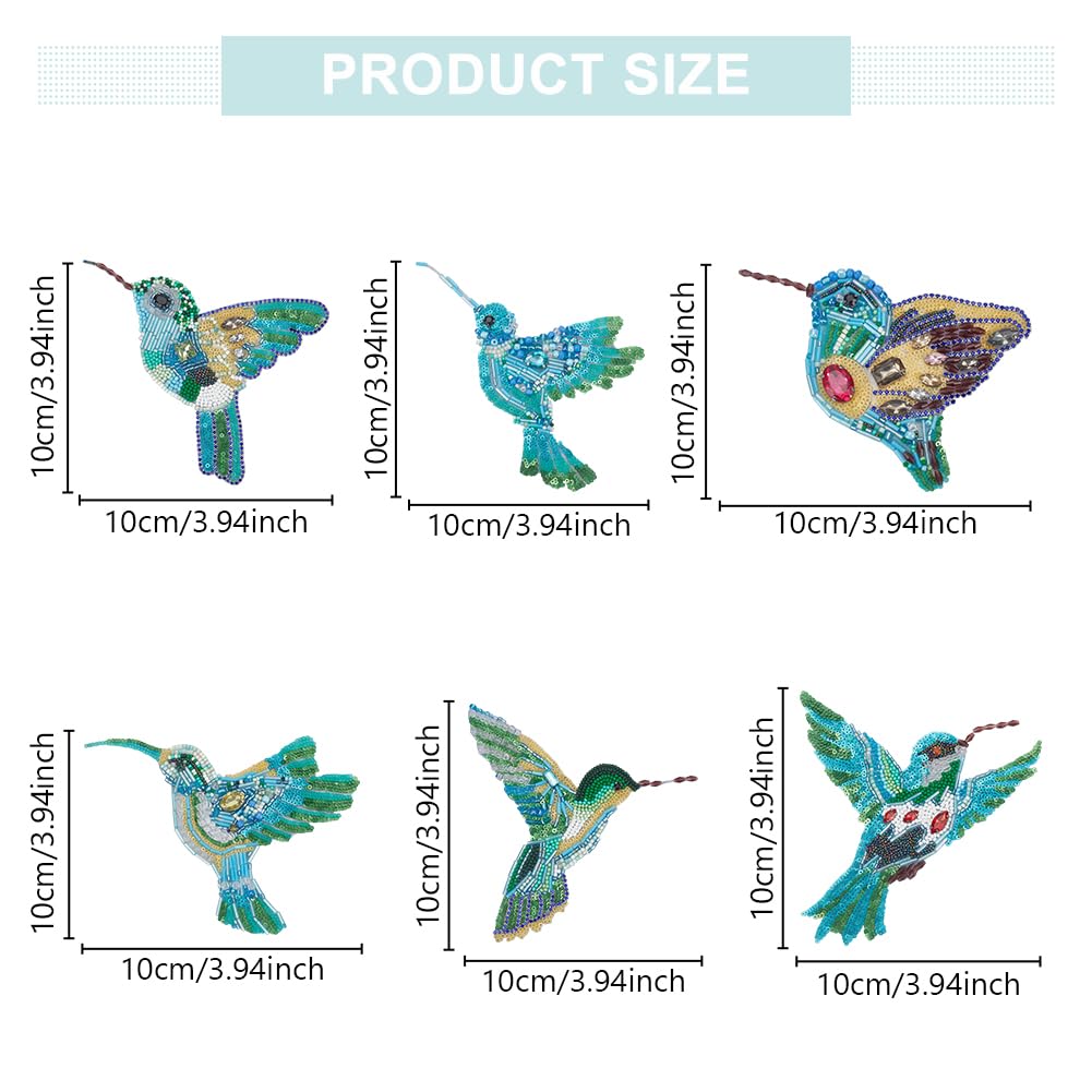 WEBEEDY 6 Sets DIY Hummingbird Rhinestone Beaded Patch Kit Bird Brooch Pin Hair Barrette Making,Sequin Beaded Patches Sew on Crystal Beaded Appliques Patch for Spring Clothes Shoes Sewing Patchworks