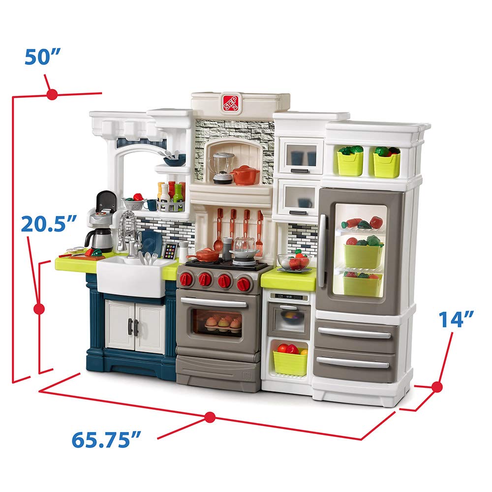Step2 Elegant Edge Kids Kitchen Playset, Indoor/Outdoor Kitchenette, Interactive Play with Lights and Sounds, Made of Durable Plastic, Includes 78 Piece Toy Accessories, For Toddlers 3+ Years Old