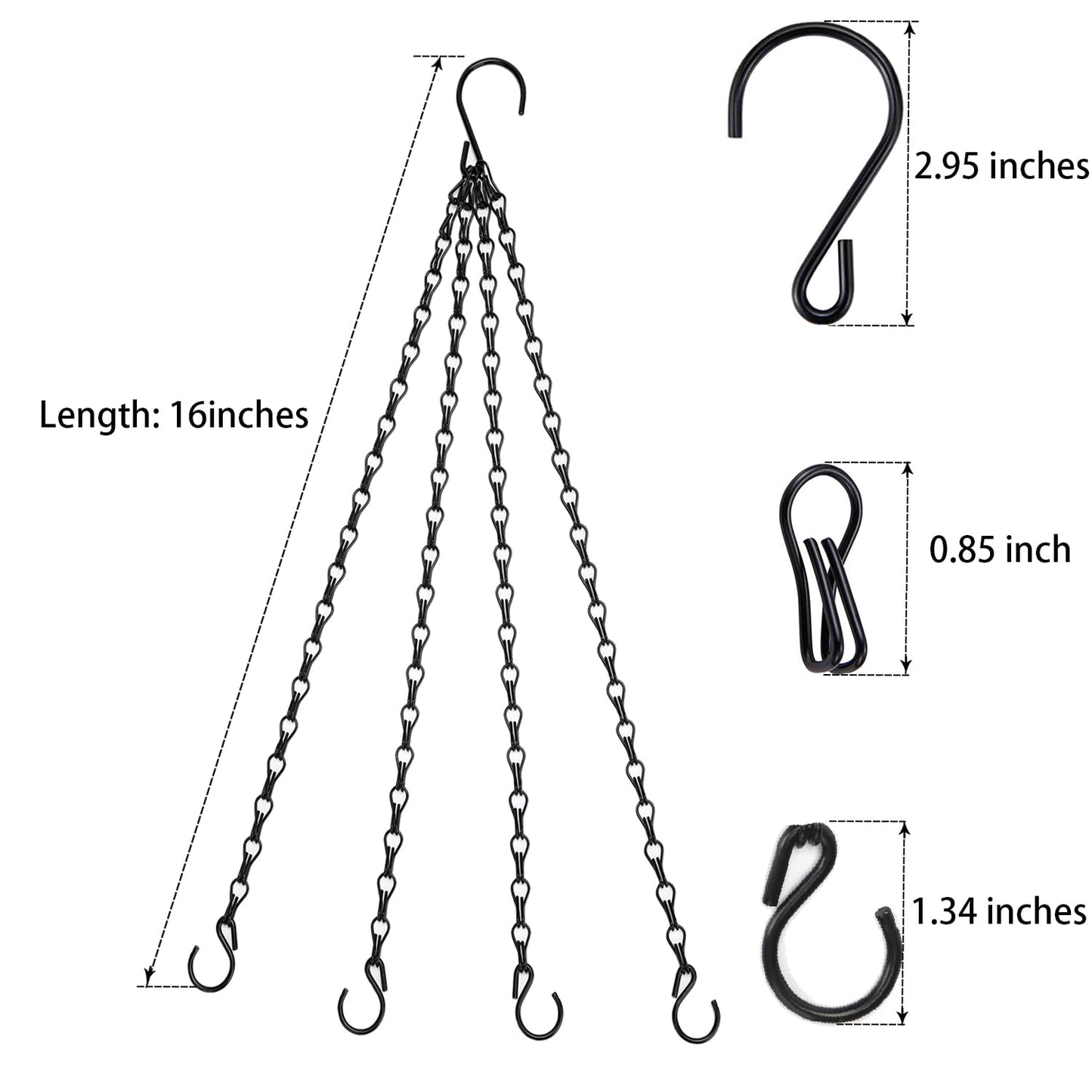 Heybe Hanging Baskets Chains 16 Inches 4 Leads Hanging Chains with S Hooks, Flower Pot Hanger Replacement Plant Hangers for Planters and Lanterns, Pack of 3