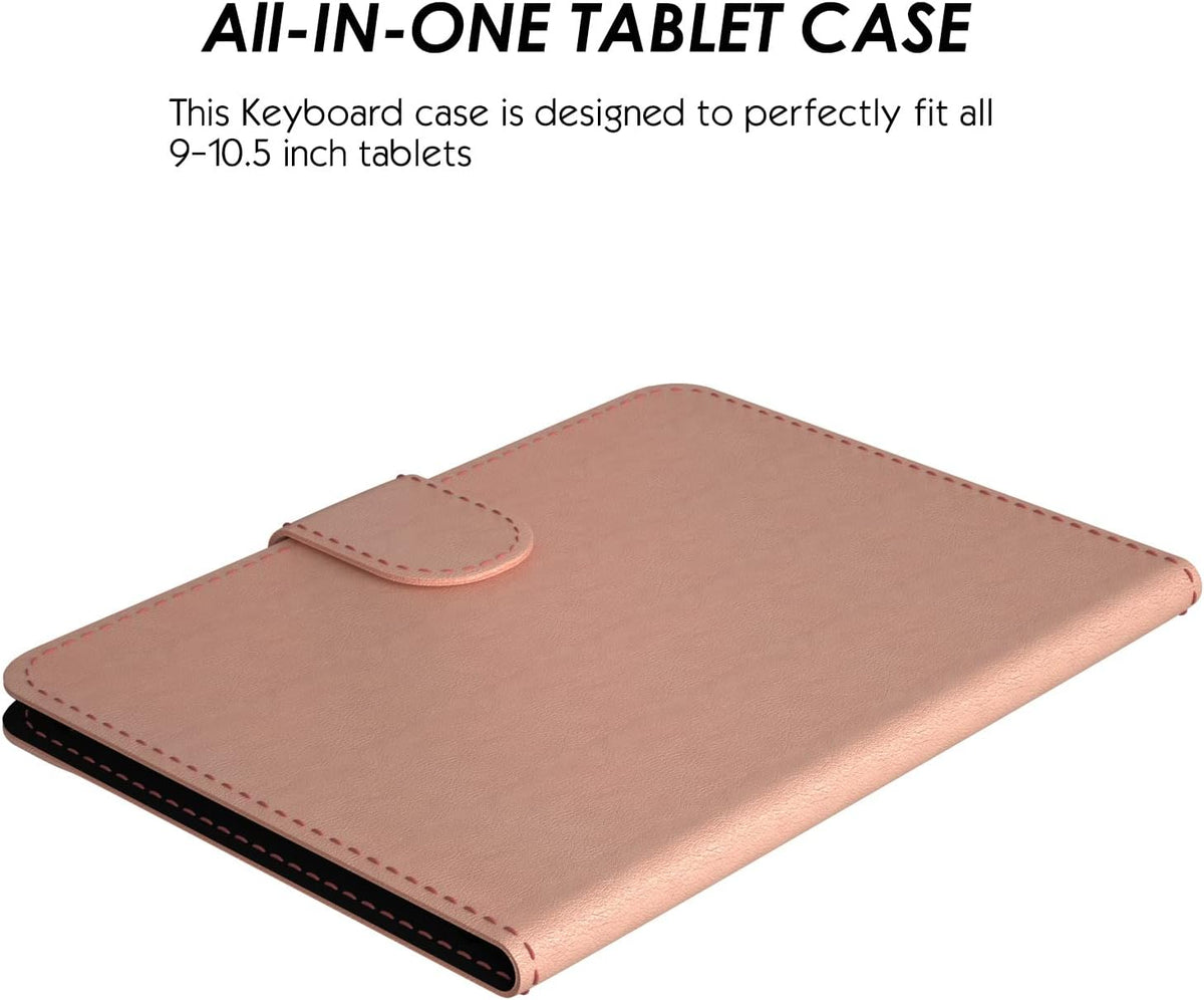 TouchPad Keyboard case for 9",9.7",10.1",10.2",10.5",10.9",11",Tablets,2-in-1 Bluetooth Wireless Keyboard with Touchpad,7 Colors Backlit & Leather Folio Cover(Rose Gold)