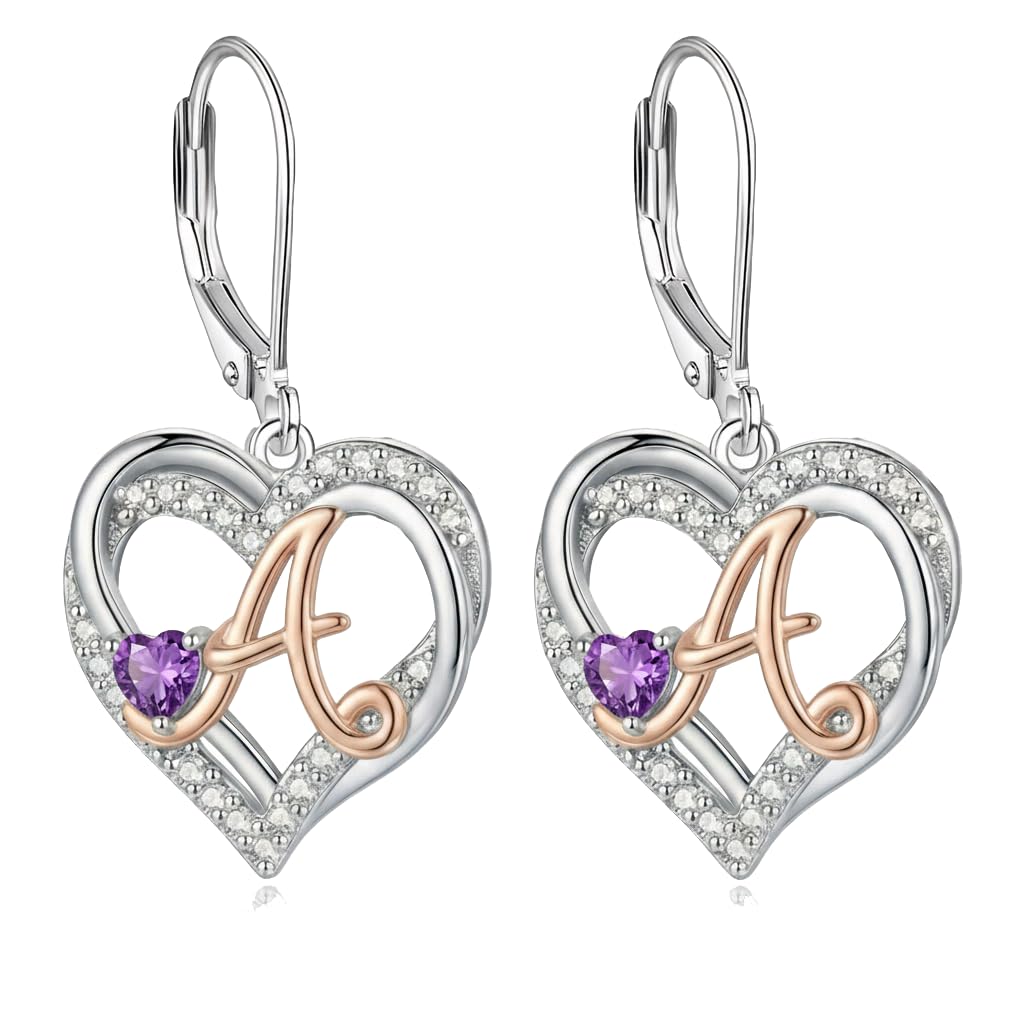 ZPMMPZ Initial Birthstone Earrings Intial Letter Dangle Drop Earrings Birthstone Jewelry Gifts for Women A & March