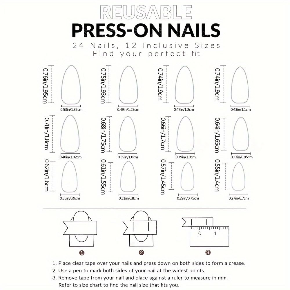 Black & Blue Press On Nails Medium Almond, Mixed Solid Colors with Rhinestone Accents, 24pcs Gel Nail Kit by Nailinism