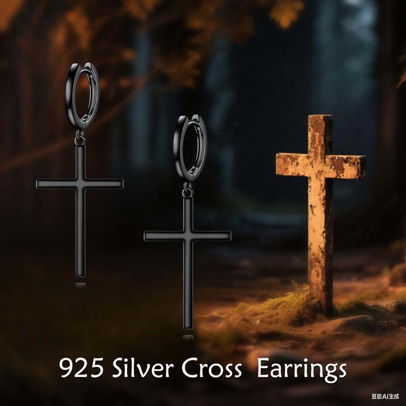 Black Large Cross Hanging Hoop Earrings Sterling Silver Cross Dangle Earrings Religious Jewelry for Women Men