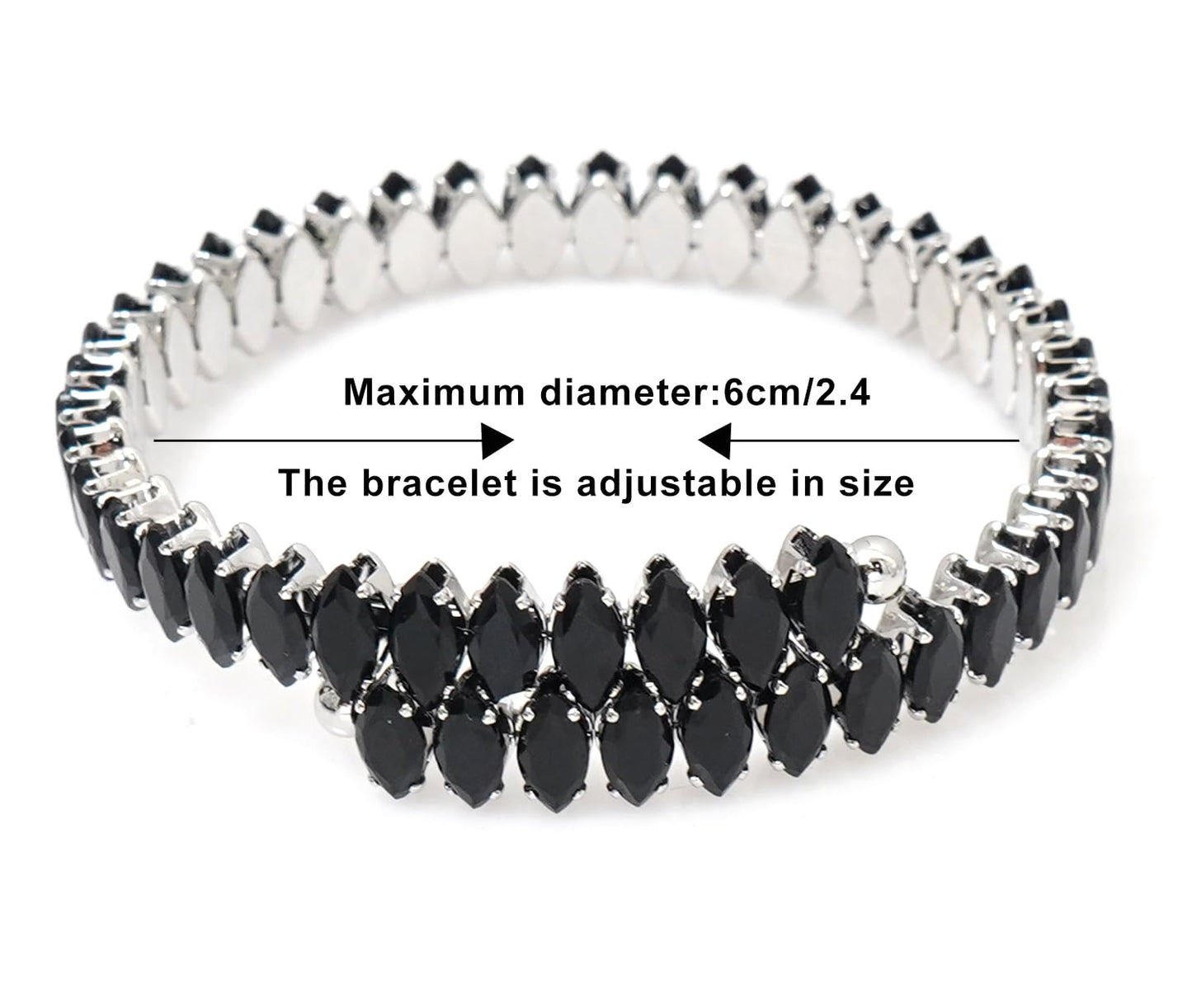 Wovanoo Rhinestone Cuff Bracelet Cubic Zirconia Tennis Bracelets Open Adjustable Elastic Bangle for Women Silver Black