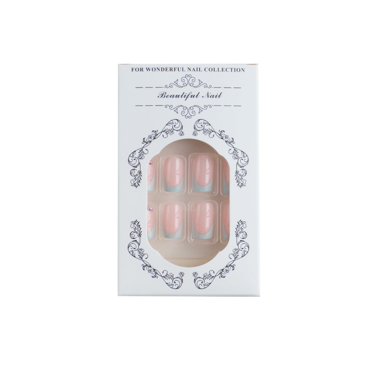 Medium Press On Nails Square Fake Nails French Tip False Nails With Rhinestone Design Full Cover Artificial Acrylic Nude Glue On Nail Glossy Stick On Nail For Women 24pcs