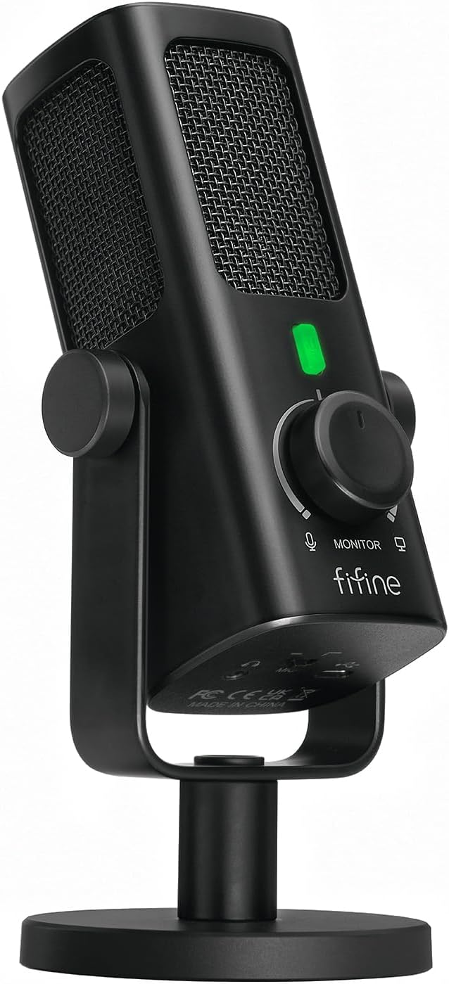 FIFINE USB-Podcast-Condenser-Microphone for Studio-Recording/Computer-Streaming, Desktop-Metal-Mic for YouTube Music Vocal Creation, with Monitor-Mix Volume-Control, Low-Cut Switch (PROFILE3)