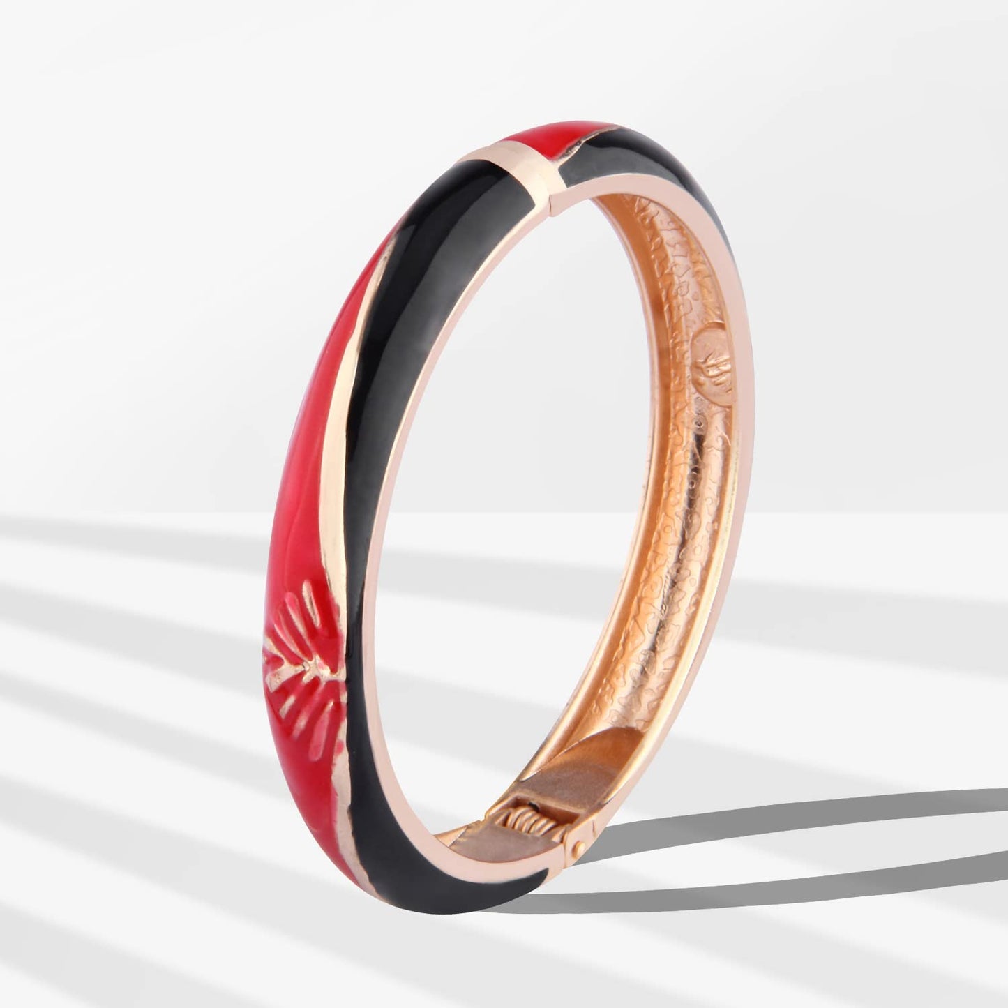 UJOY Fashion Geometric Bangle Bracelet-Handcraft Spring Cuff Women Enamel Jewelry Gift Pack in Box 55A79 BlackRed