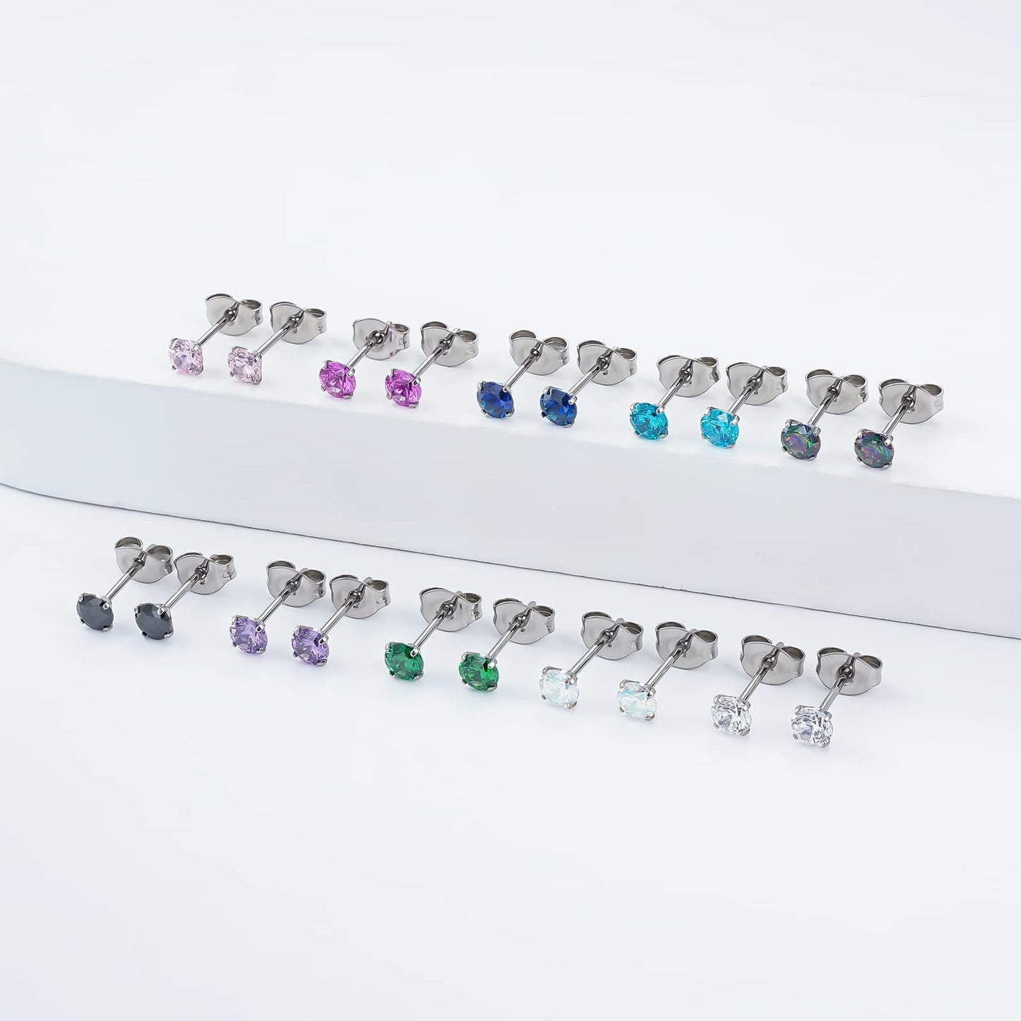 1 Pair Implant Grade Titanium Stud Earrings Set Hypoallergenic 3mm 4mm 5mm 6mm Cubic Zirconia G23 Titanium Earring Studs for Women Men for Sensitive Ear (4mm black)
