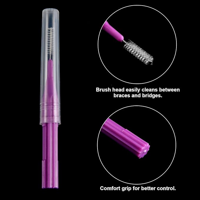 Patelai 50 Pieces Braces Brush for Cleaner Interdental Brush Between Teeth Toothpick Flosses Dental Flossing Head Oral Hygiene Tooth Cleaning Tool(Light Blue, Purple, Yellow, Gray)